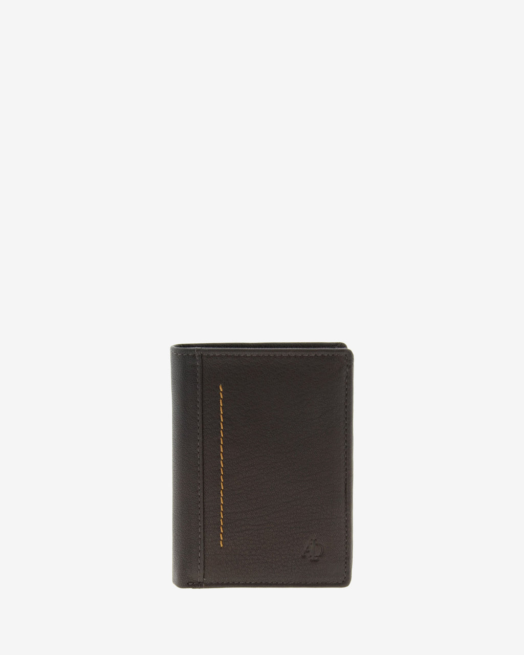 Cartera de hombre en piel genuina de color marrón con costura decorativa a contraste, vista frontal centrada, referencia 1657-2