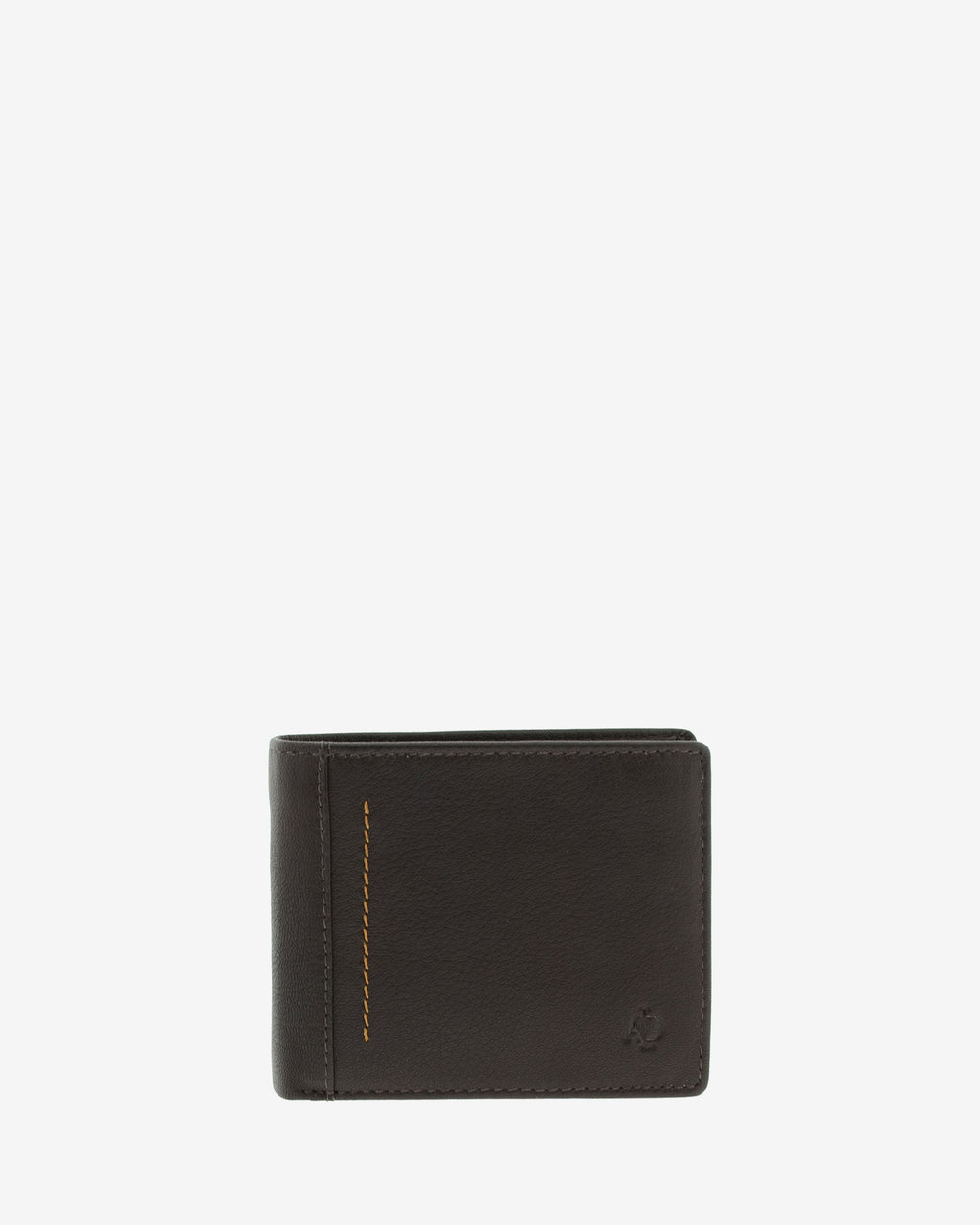 Cartera de hombre en piel genuina de color marrón con costura decorativa a contraste, formato horizontal, vista frontal centrada, referencia 1658-2