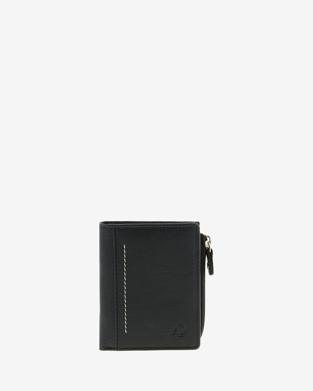 Cartera de hombre en piel genuina de color negro con costura decorativa a contraste, vista frontal centrada, referencia 1659-1