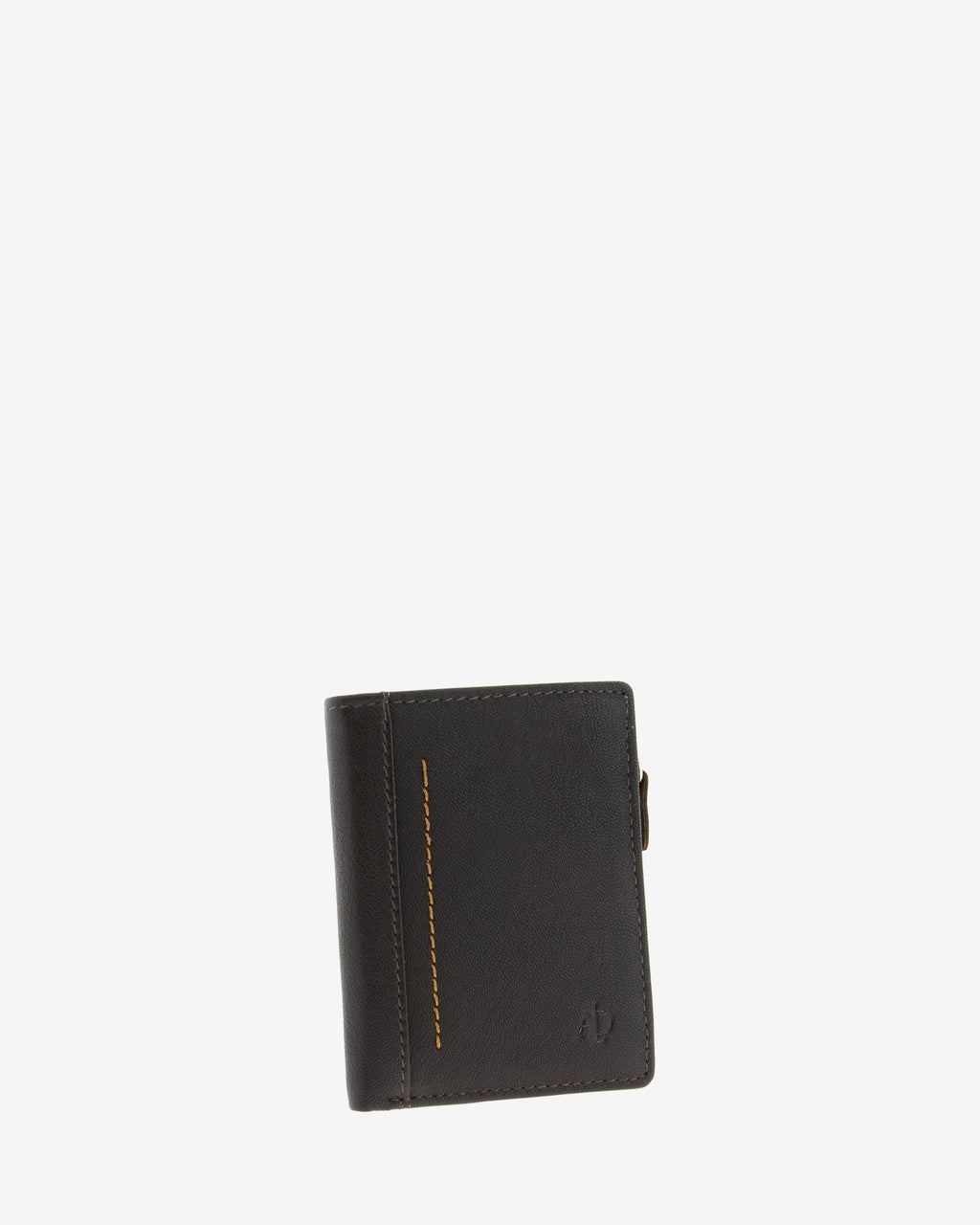 Cartera de hombre en piel genuina de color marrón con costura a contraste decorativa, diseño ultrafino, vista frontal, referencia 1659-2