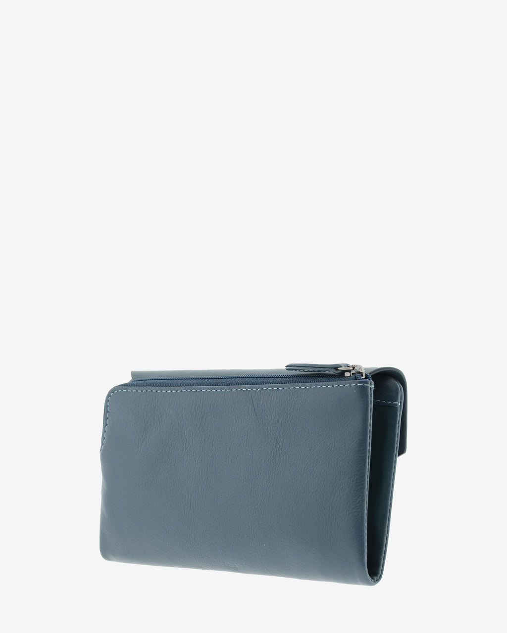 Cartera de mujer grande de piel de napa extra suave en color bosque, vista trasera de monedero exterior con cremallera, referencia 4157-5