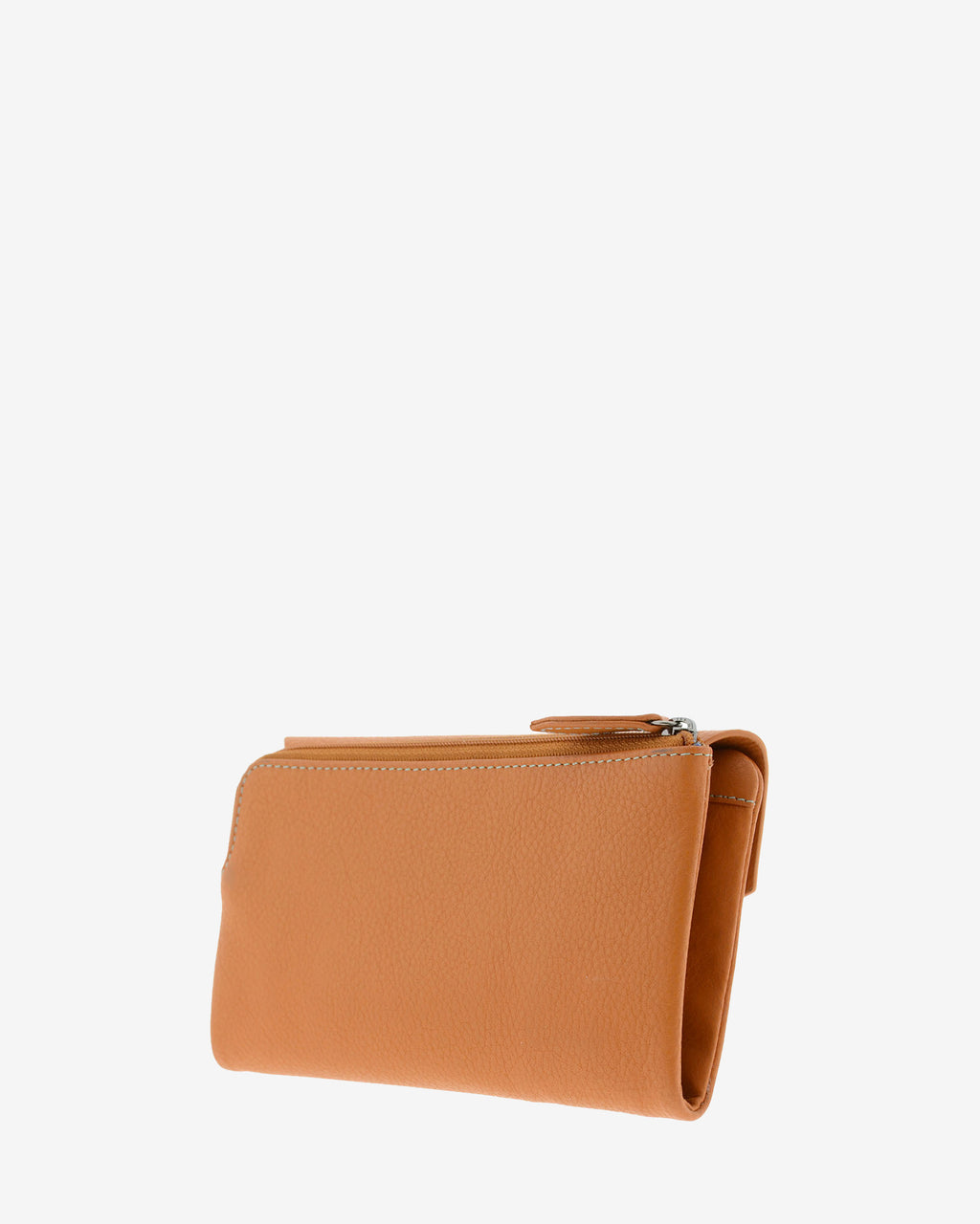 Cartera de mujer grande de piel de napa extra suave en color cuero, vista trasera de monedero exterior con cremallera, referencia 4157-6