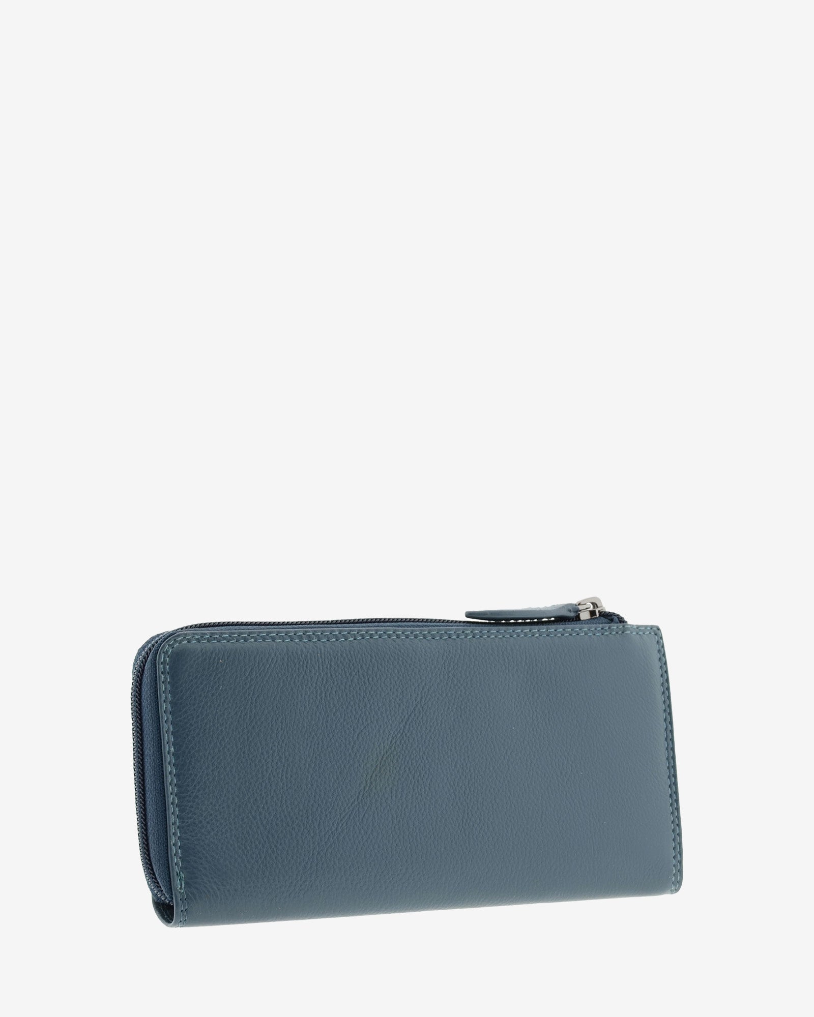 Cartera de mujer grande de piel de napa extra suave en color bosque, vista trasera  exterior con cremallera, referencia 4161-5
