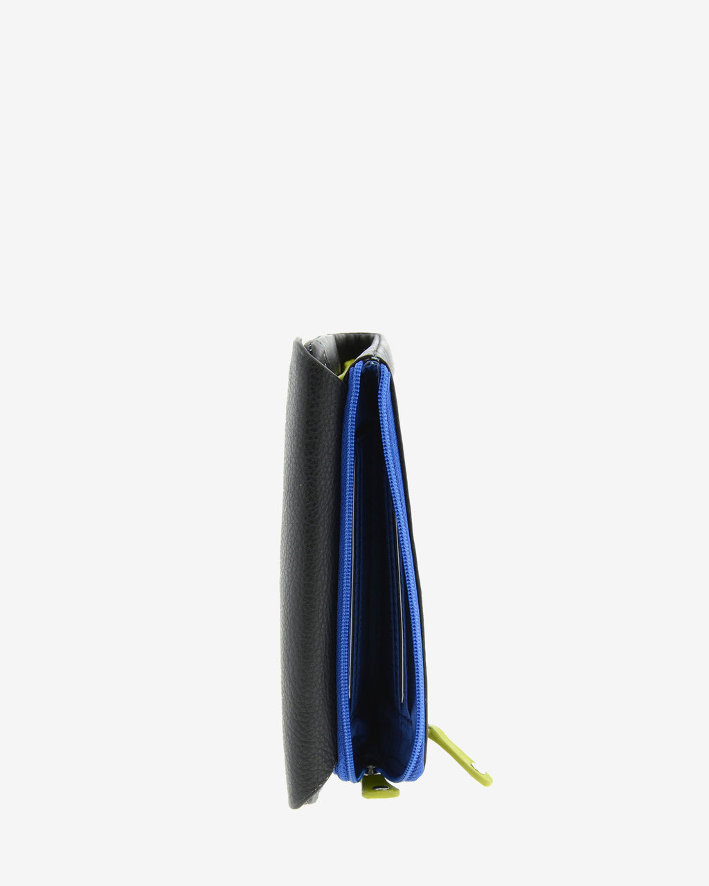 Cartera de mujer mediana de piel de napa extra suave en color negro, vista trasera de portamonedas con cremallera y compartimentos para tarjetas en su interior, referencia 4205-1