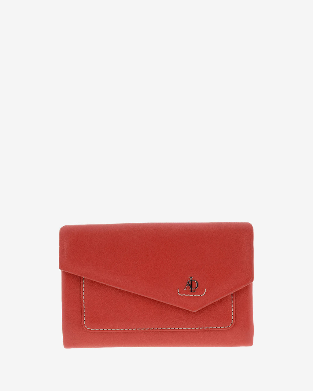 Cartera de mujer mediana de piel de napa extra suave en color rojo, con bolsillo y solapa frontal, vista frontal, referencia 4205-3