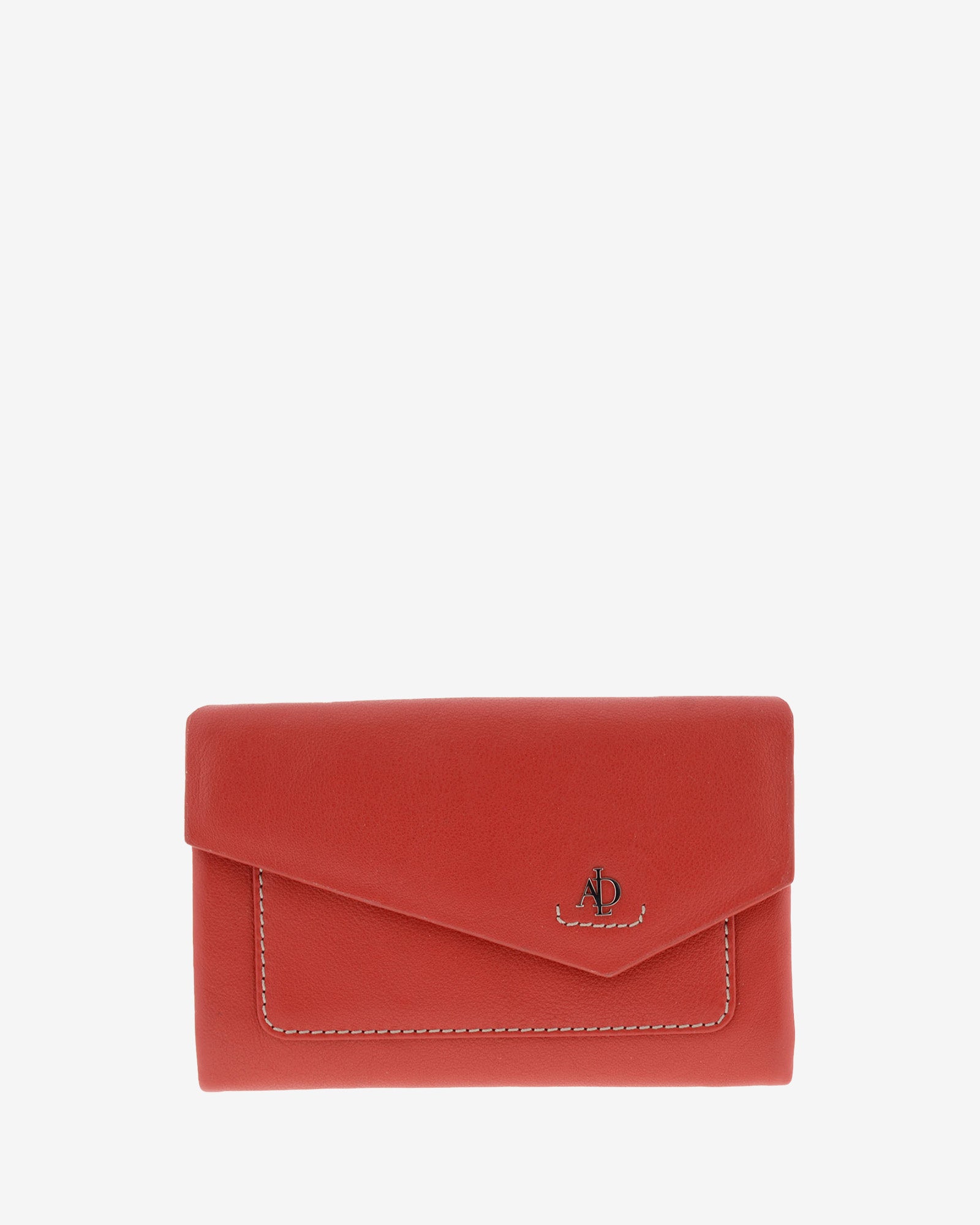 Cartera de mujer mediana de piel de napa extra suave en color rojo, con bolsillo y solapa frontal, vista frontal, referencia 4205-3