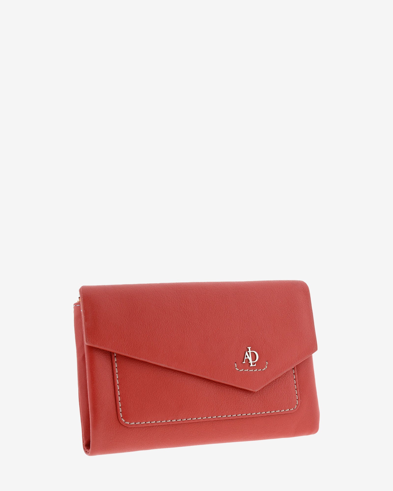 Cartera de mujer mediana de piel de napa extra suave en color rojo, con bolsillo y solapa frontal, vista frontal, referencia 4205-3