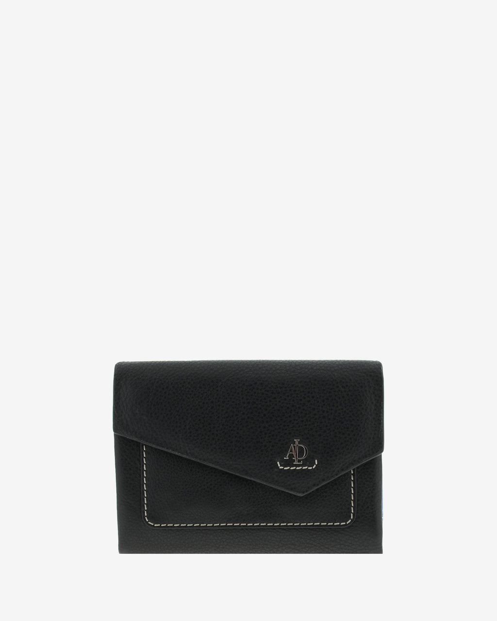 Cartera de mujer pequeña de piel de napa extra suave en color negro, con bolsillo y solapa frontal, vista frontal, referencia 4206-1