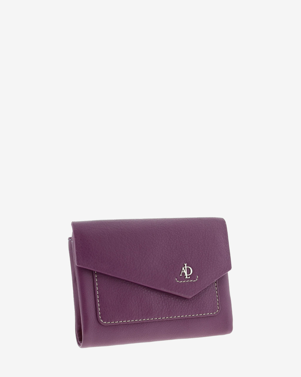 Cartera de mujerpequeña de piel de napa extra suave en color morado, con bolsillo y solapa frontal, vista frontal, referencia 4206-18