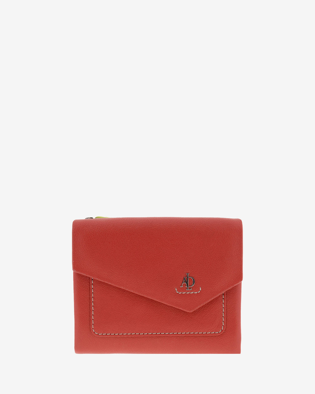 Cartera de mujer pequeña de piel de napa extra suave en color rojo, con bolsillo y solapa frontal, vista frontal, referencia 4206-3