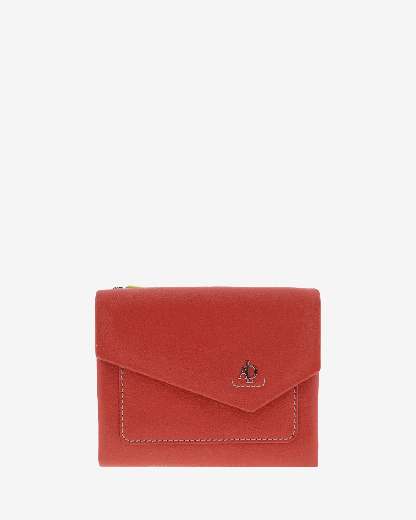 Cartera de mujer pequeña de piel de napa extra suave en color rojo, con bolsillo y solapa frontal, vista frontal, referencia 4206-3