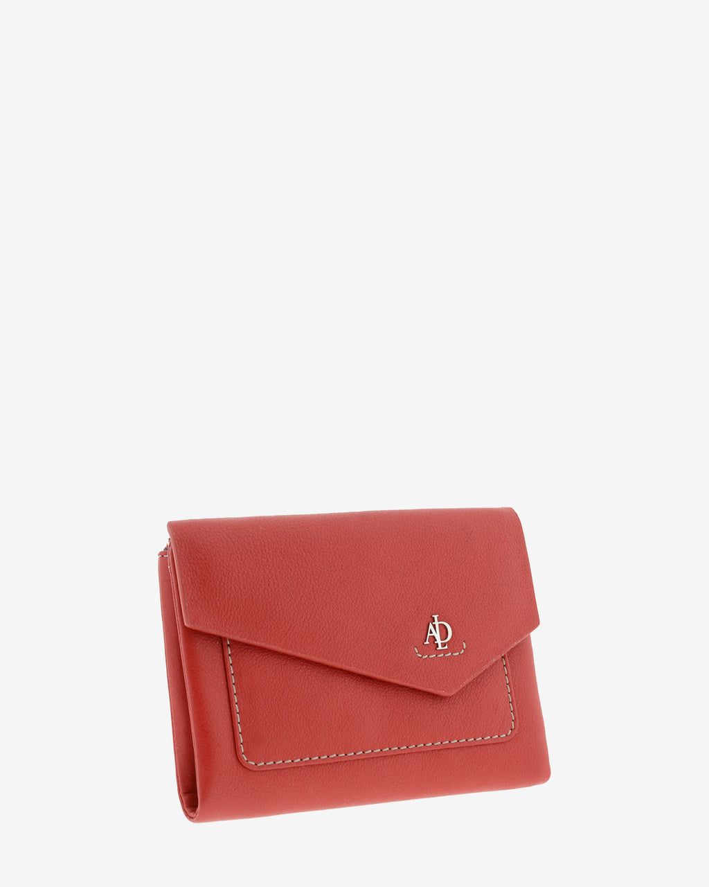 Cartera de mujer pequeña de piel de napa extra suave en color rojo, con bolsillo y solapa frontal, vista frontal, referencia 4206-3