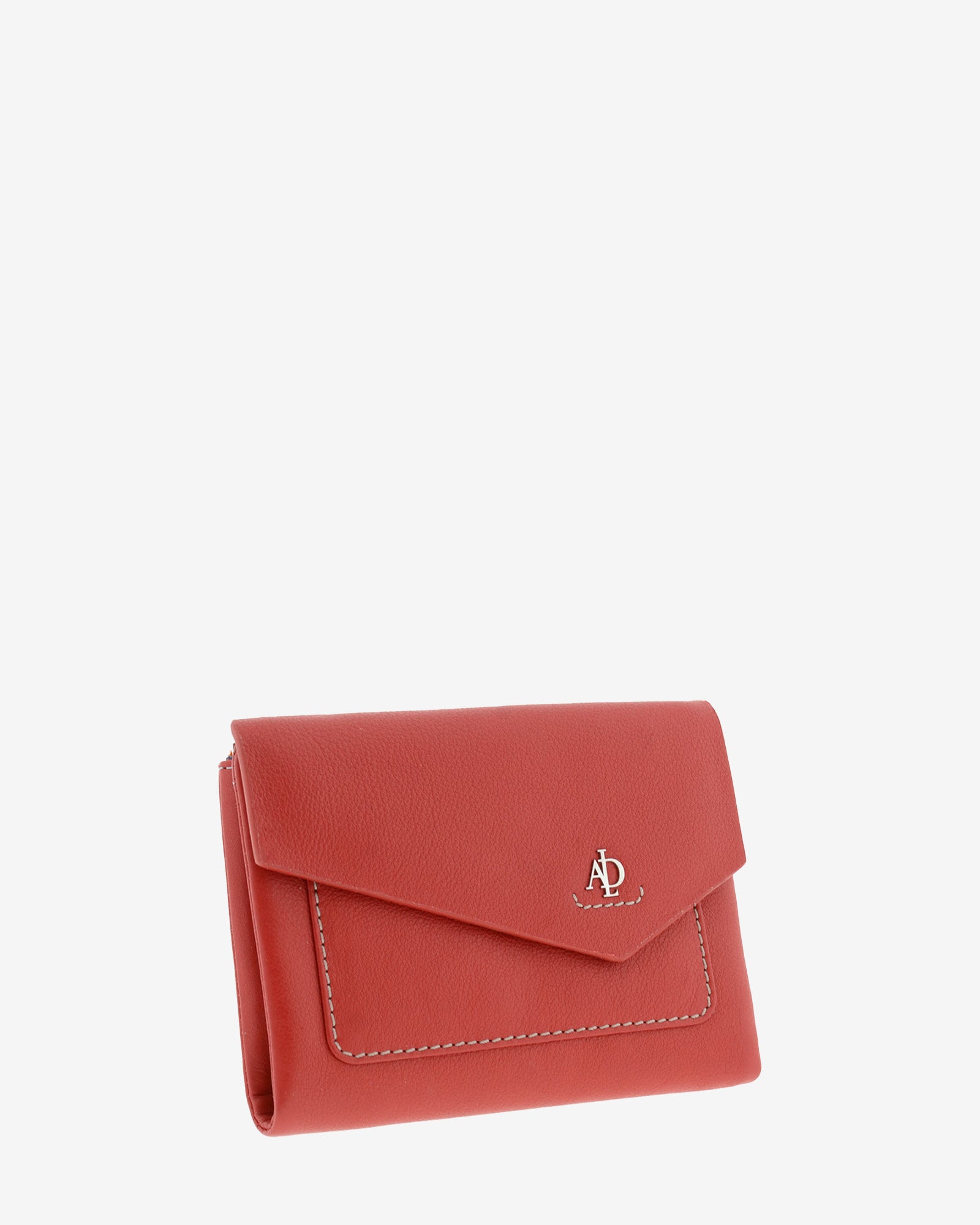 Cartera de mujer pequeña de piel de napa extra suave en color rojo, con bolsillo y solapa frontal, vista frontal, referencia 4206-3