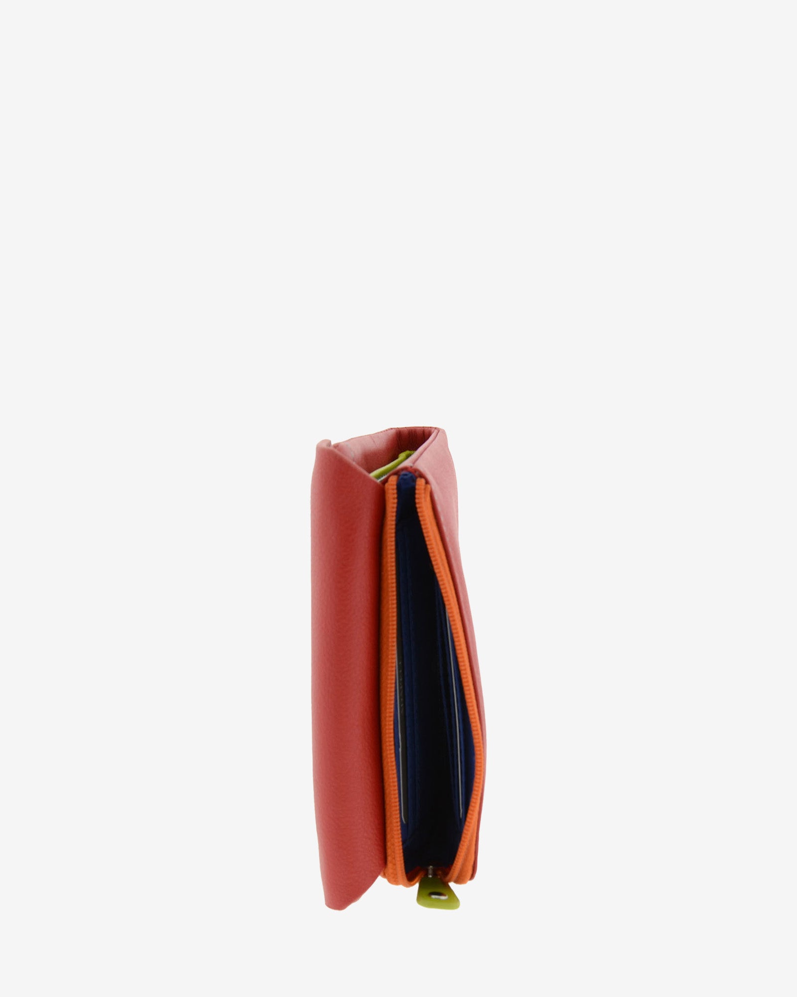 Cartera de mujer pequeña de piel de napa extra suave en color rojo, vista trasera de portamonedas con cremallera, referencia 4206-3