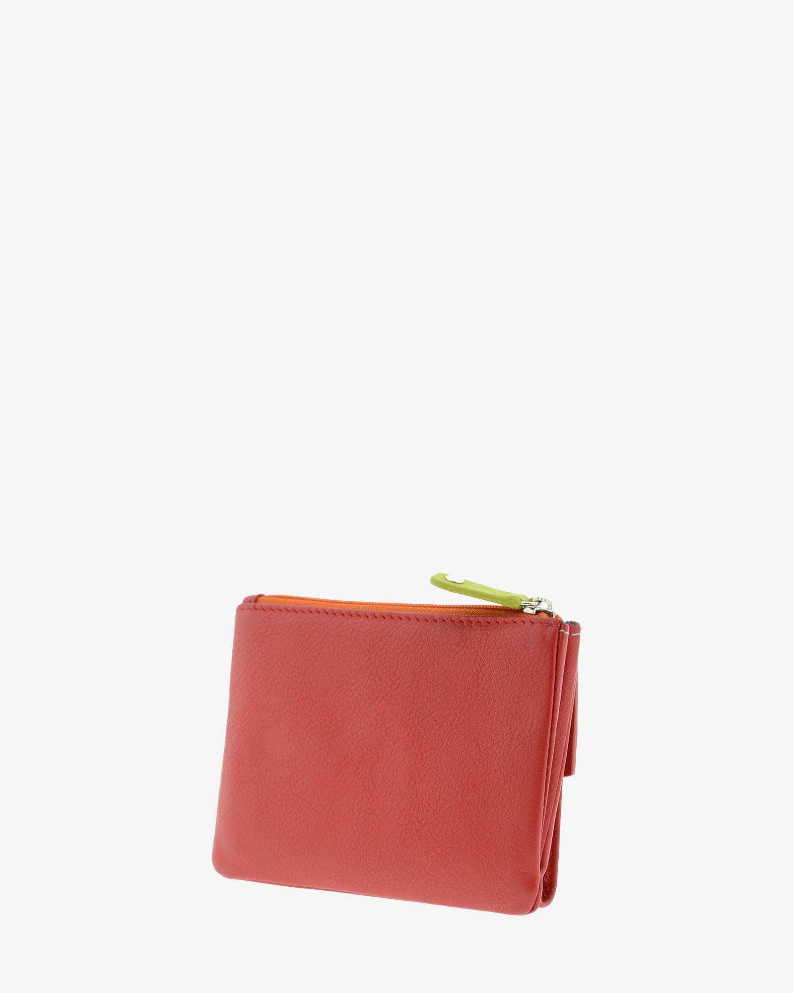 Cartera de mujer pequeña de piel de napa extra suave en color rojo, vista trasera con portamonedas exterior con cremallera, referencia 4207-3