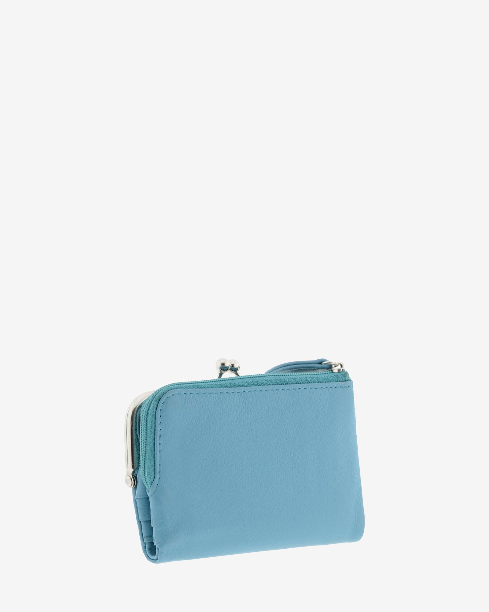 Cartera de piel Napa de color azul, vista trasera mostrando compartimento exterior con cremallera, referencia 8069-14