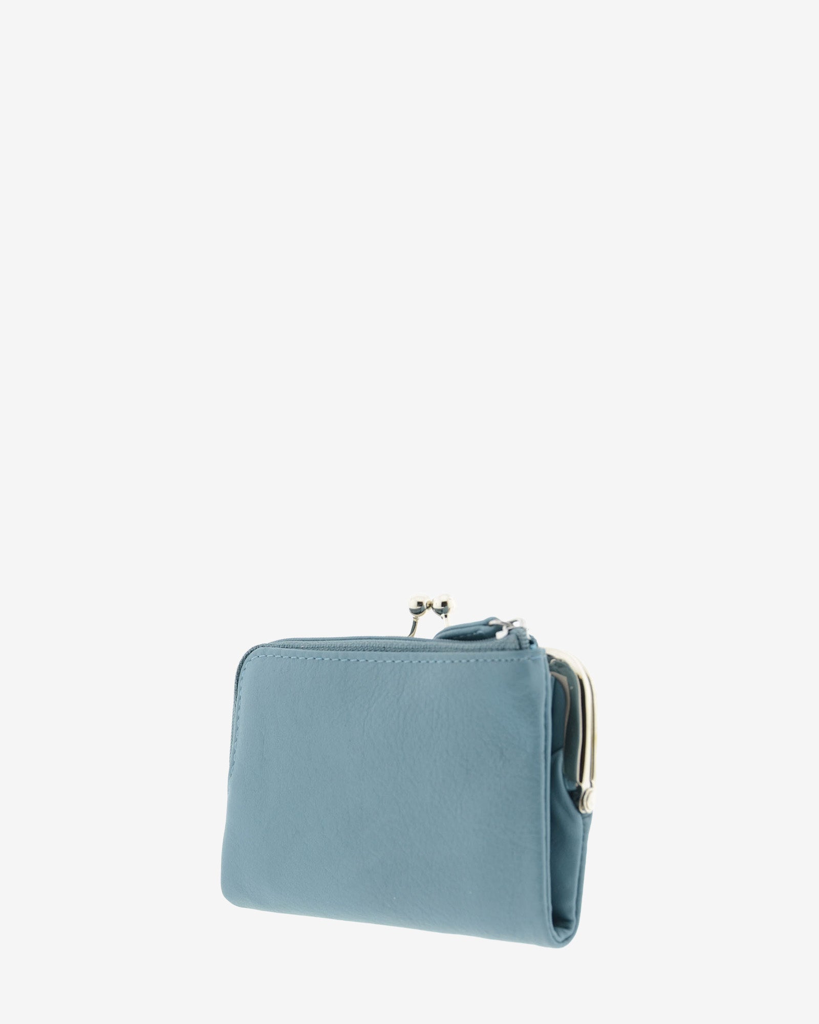 Cartera de piel Napa de color mar, vista trasera mostrando compartimento exterior con cremallera, referencia 8069-16