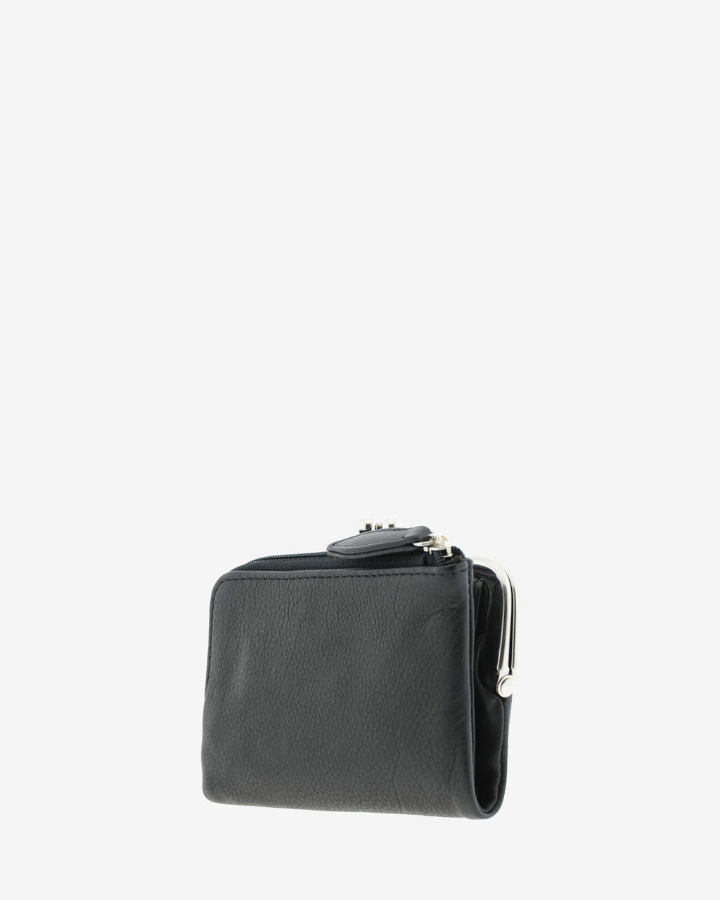 Cartera de piel napa de color negro, vista trasera mostrando compartimento con cremallera, referencia 8069-1