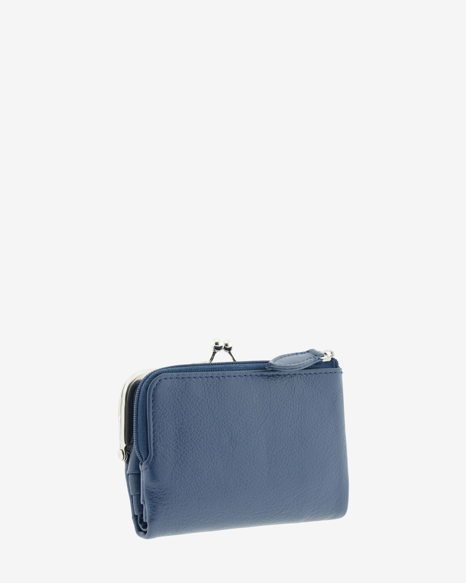 Cartera de piel Napa de color marino, vista trasera mostrando compartimento exterior con cremallera, referencia 8069-20