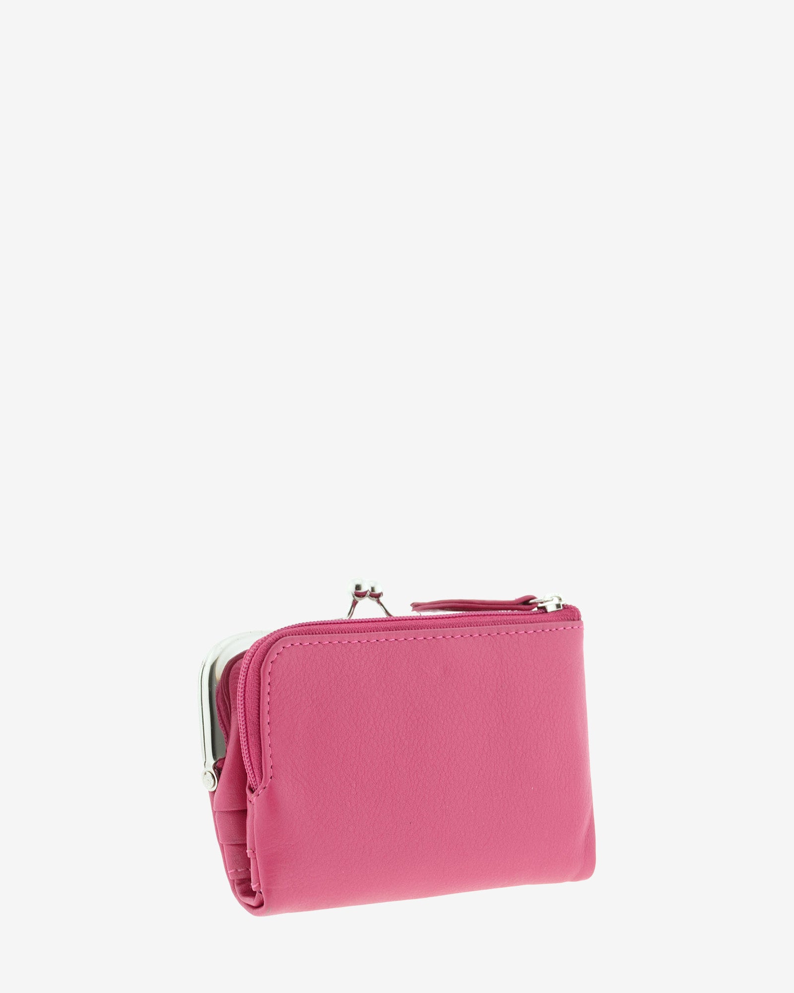 Cartera de piel Napa de color magenta, vista trasera mostrando compartimento exterior con cremallera, referencia 8069-25