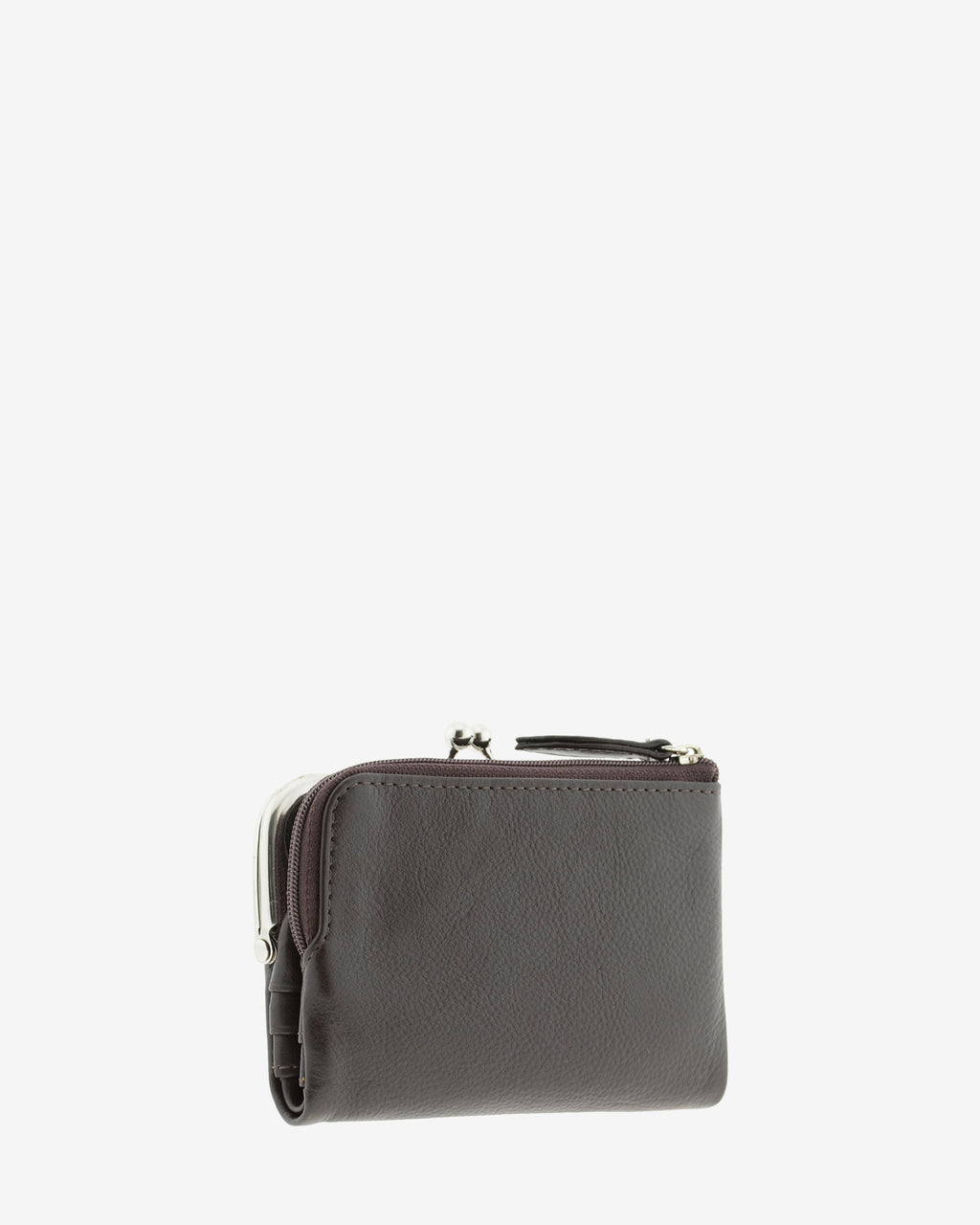 Cartera de piel napa de color marrón, vista trasera mostrando compartimento exterior con cremallera, referencia 8069-2