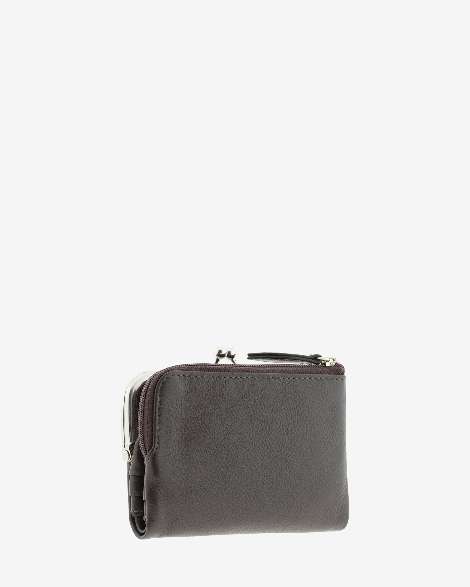 Cartera de piel napa de color marrón, vista trasera mostrando compartimento exterior con cremallera, referencia 8069-2