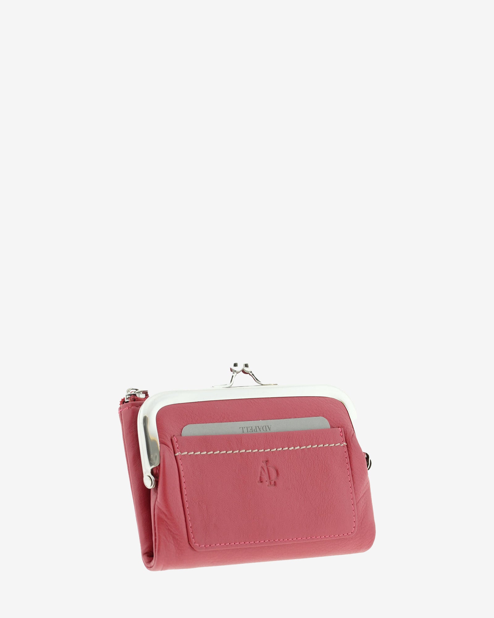 Cartera de piel napa de color rojo, vista frontal y lateral mostrando compartimento exterior y boquilla, referencia 8069-3