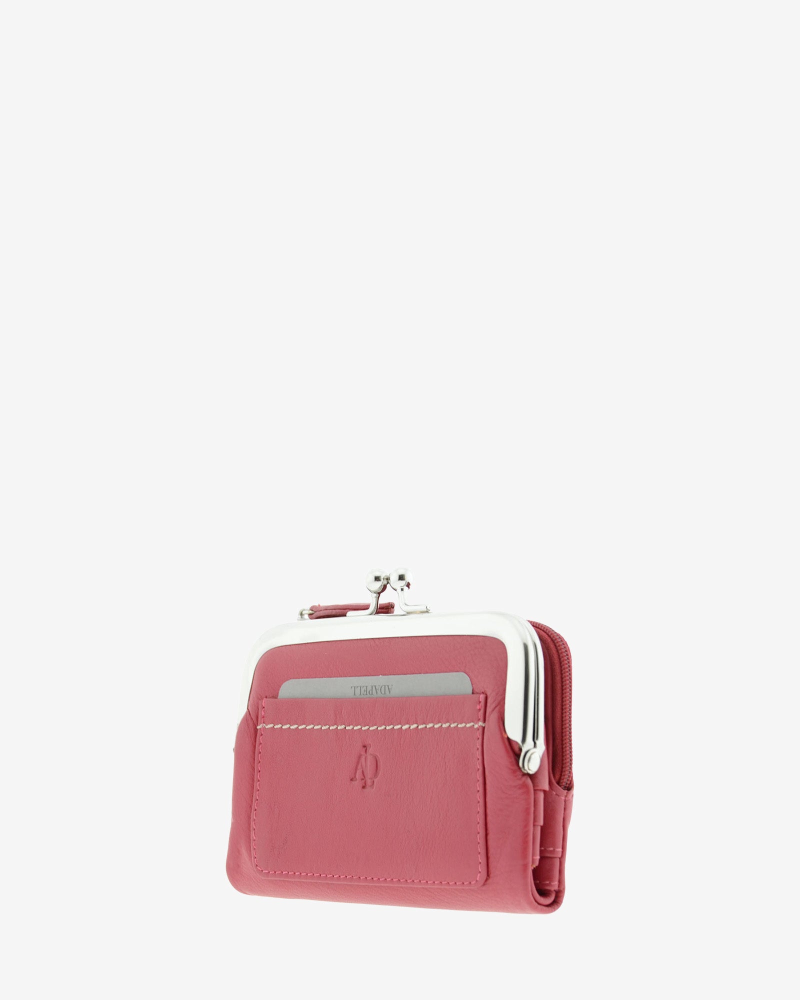 Cartera de piel napa de color rojo, vista  2 frontal y lateral mostrando compartimento exterior y boquilla, referencia 8069-3