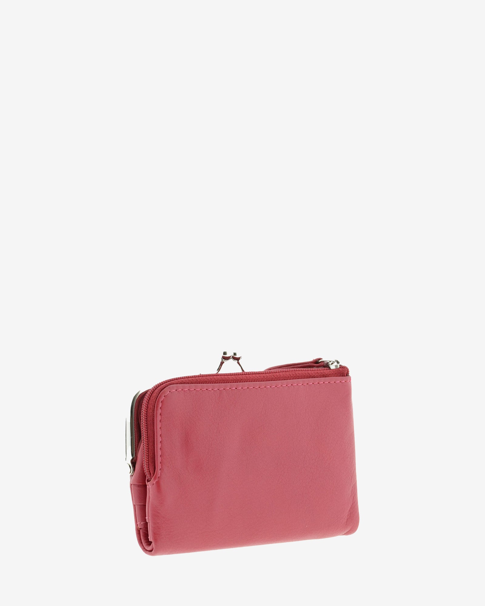 Cartera de piel napa de color rojo, vista trasera mostrando compartimento exterior con cremallera, referencia 8069-3
