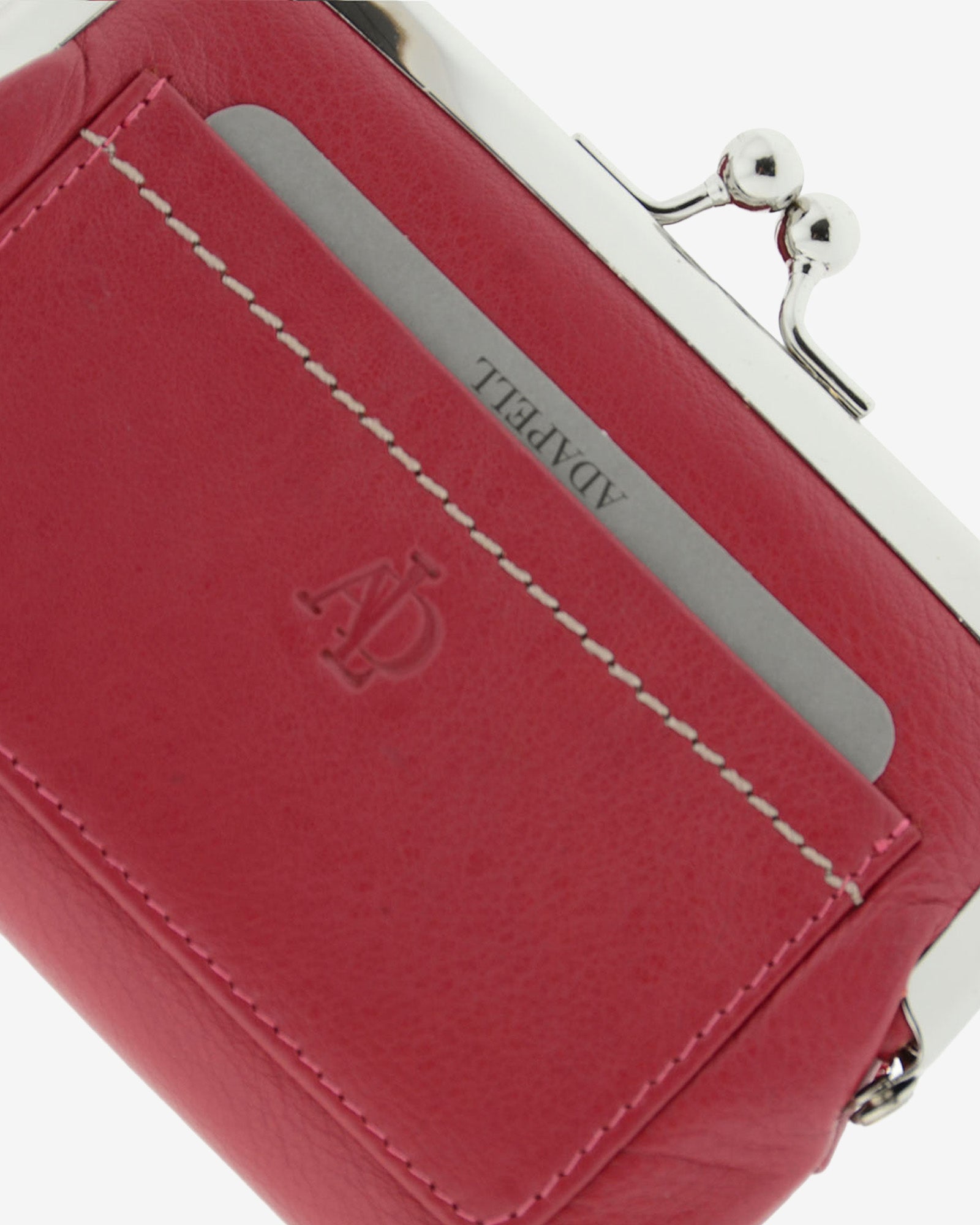 Cartera de piel Napa de color rojo, detalle  exterior de piel y acabados , referencia 8069-3