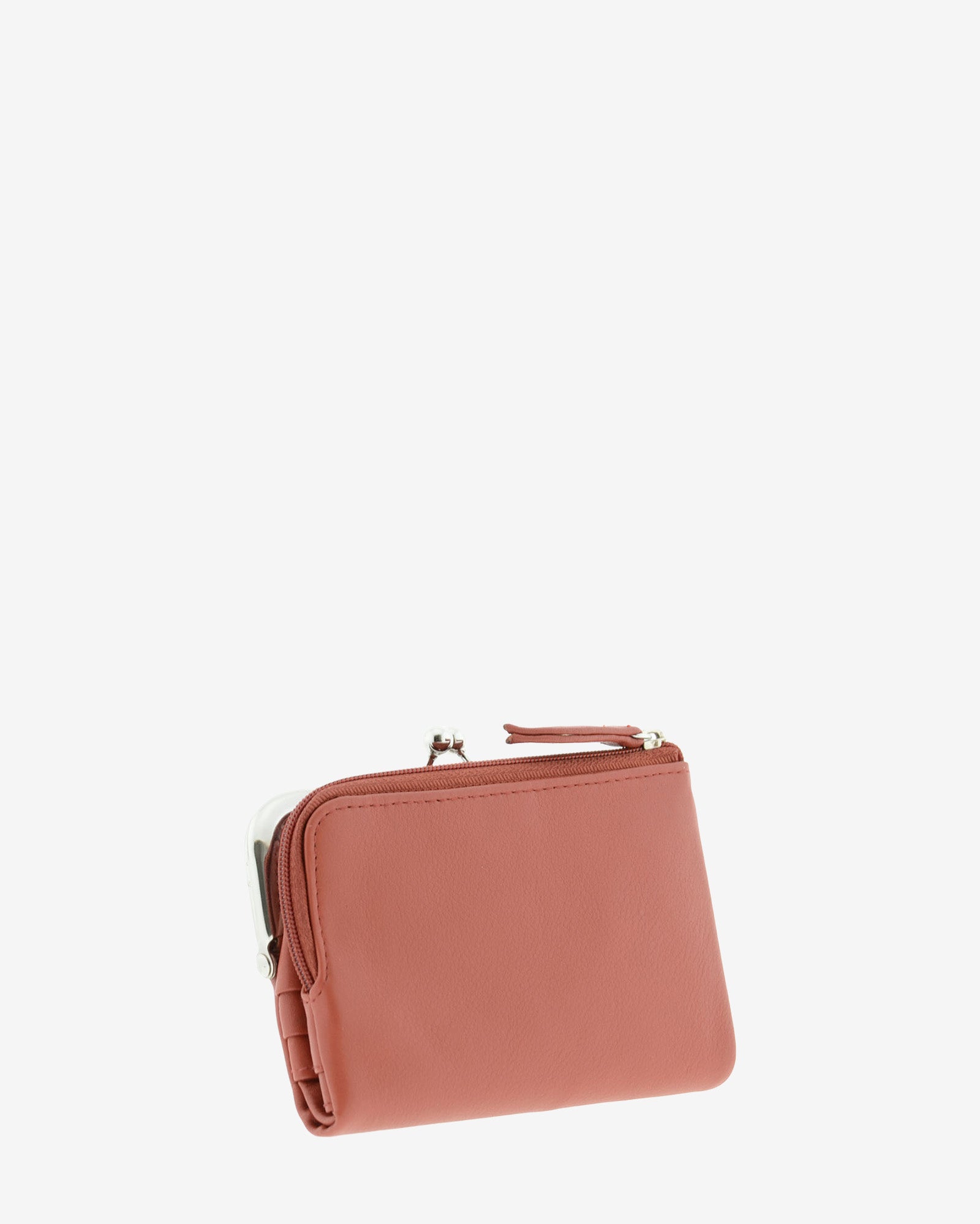 Cartera de piel Napa de color teja, vista trasera mostrando compartimento exterior con cremallera, referencia 8069-9