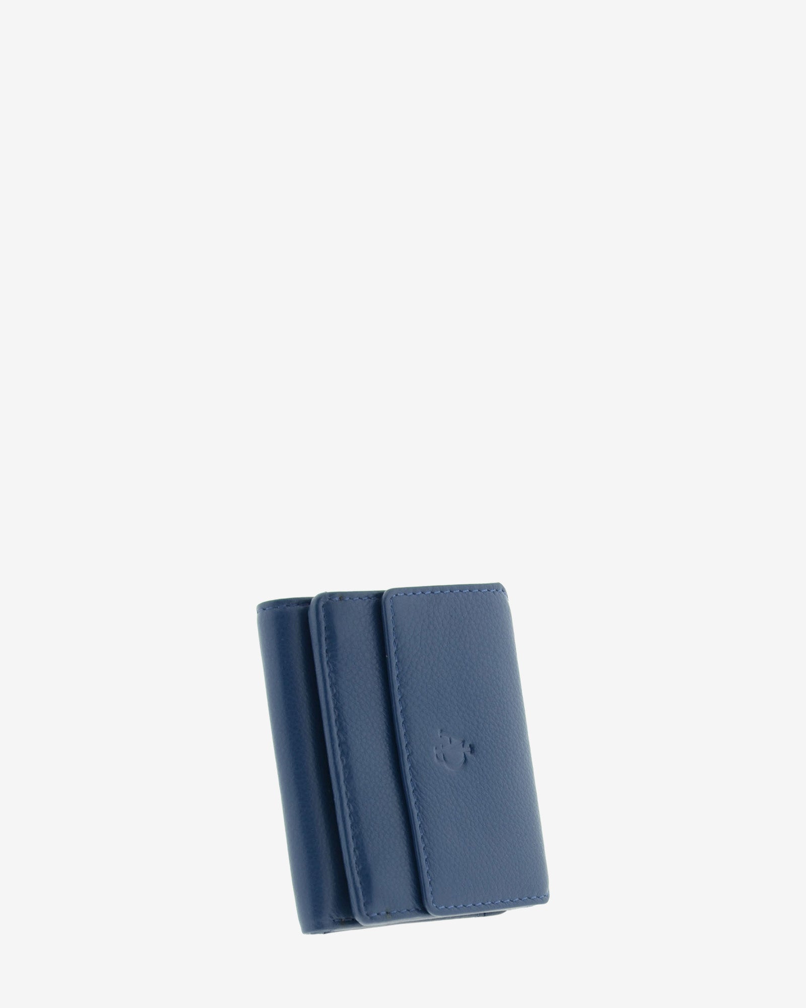Cartera pequeña compacta de piel Napa de color marino, vista frontal exterior, referencia 8071-20