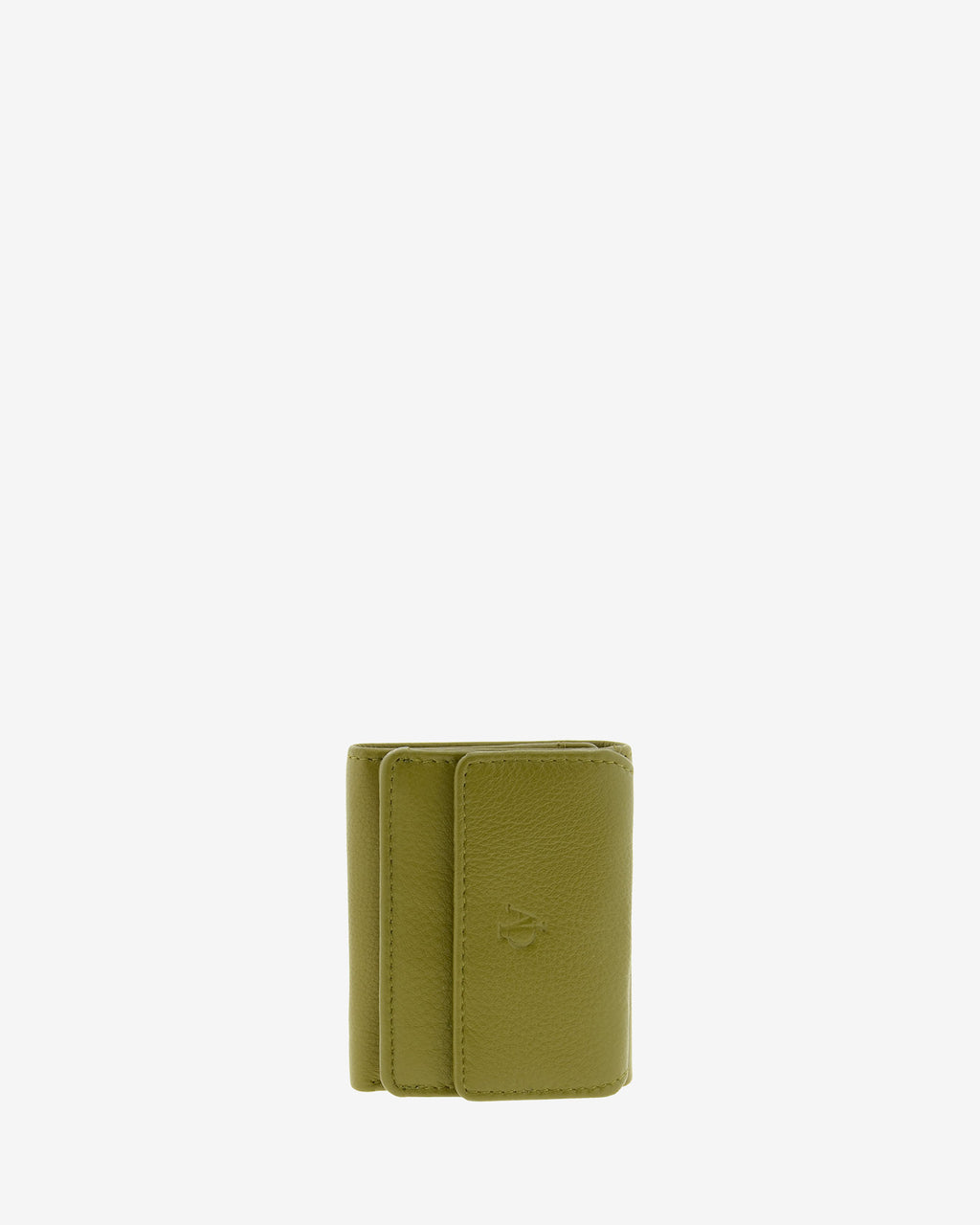 Cartera de piel Napa, pequeña y compacta de color oliva, vista frontal plana, referencia 8071-21