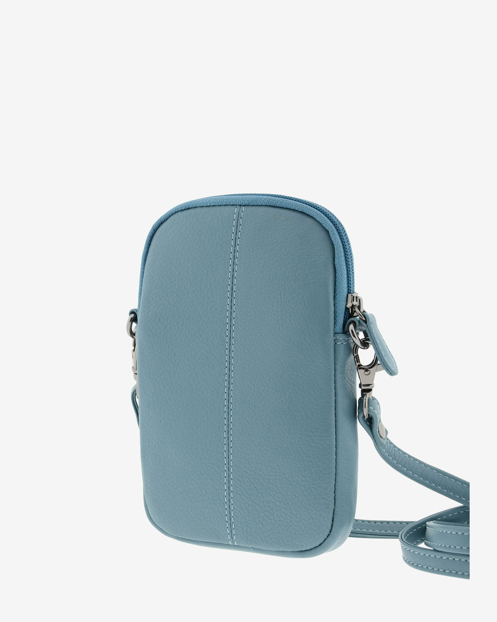 Bolso pequeño porta móvil de piel Napa en color mar, vista trasera, referencia 8073-16