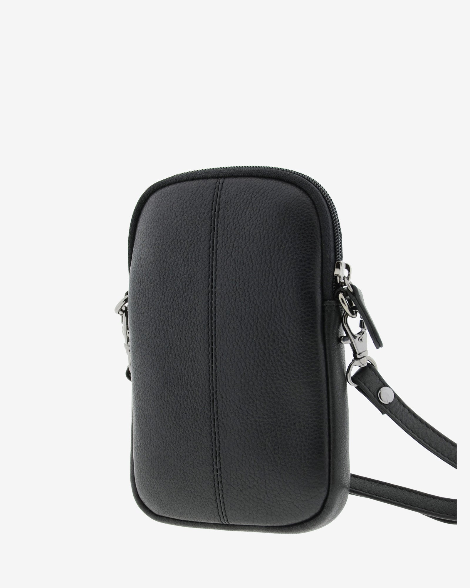 Bolso pequeño porta móvil de piel Napa en color negro, vista trasera, referencia 8073-1