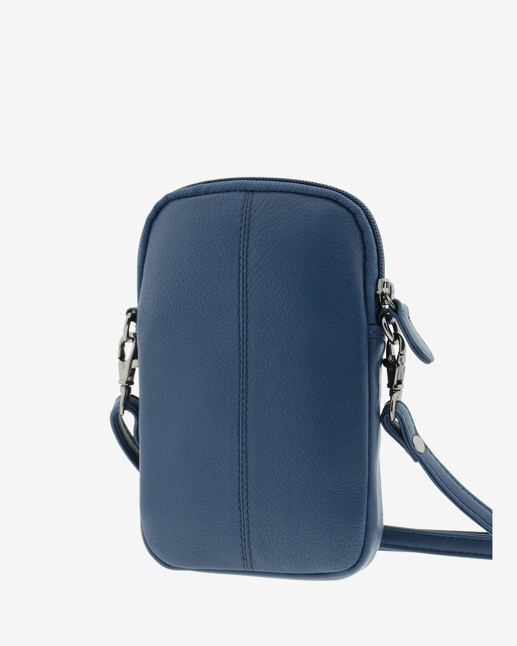 Bolso pequeño porta móvil de piel Napa en color azul marino, vista trasera, referencia 8073-20