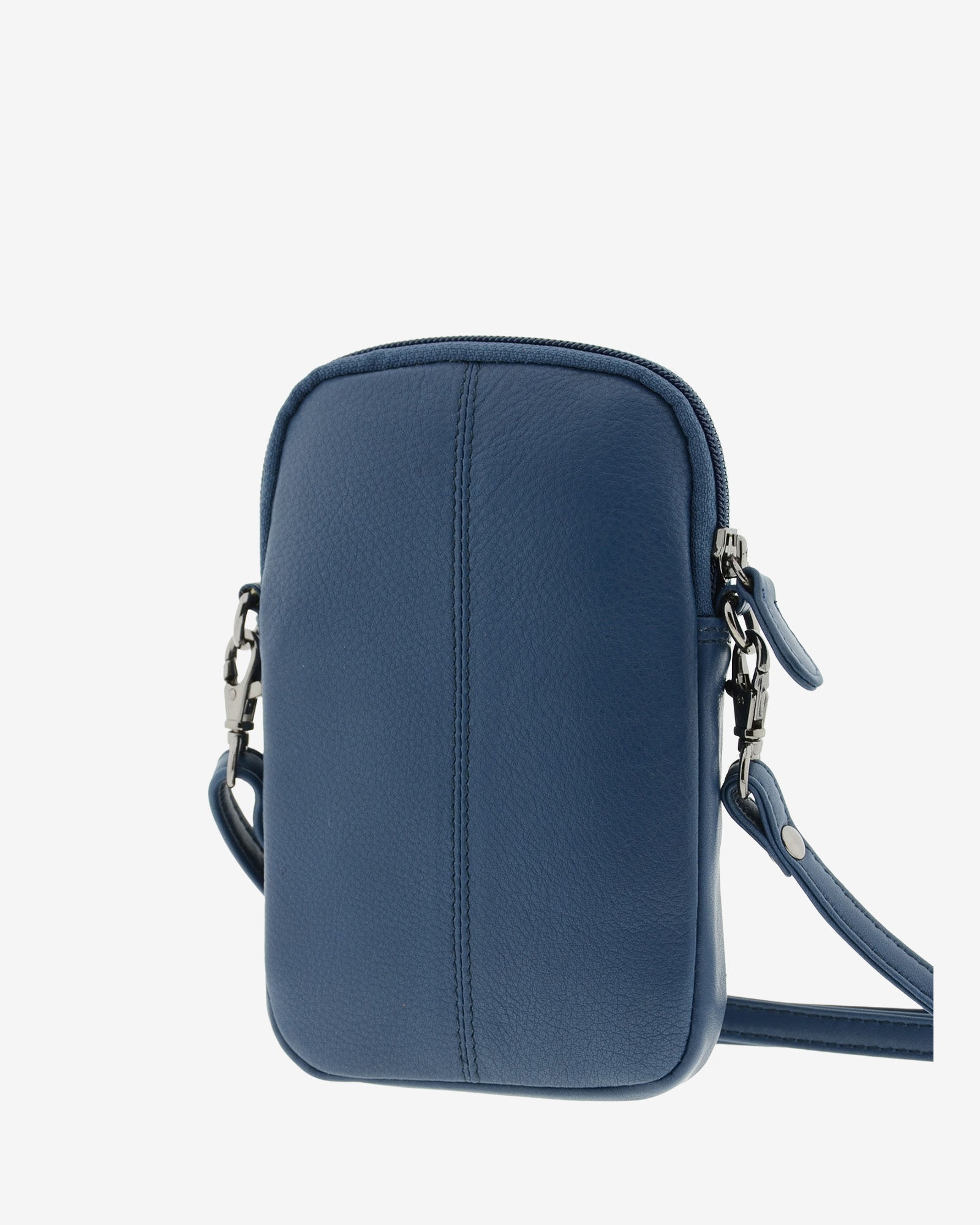 Bolso pequeño porta móvil de piel Napa en color azul marino, vista trasera, referencia 8073-20