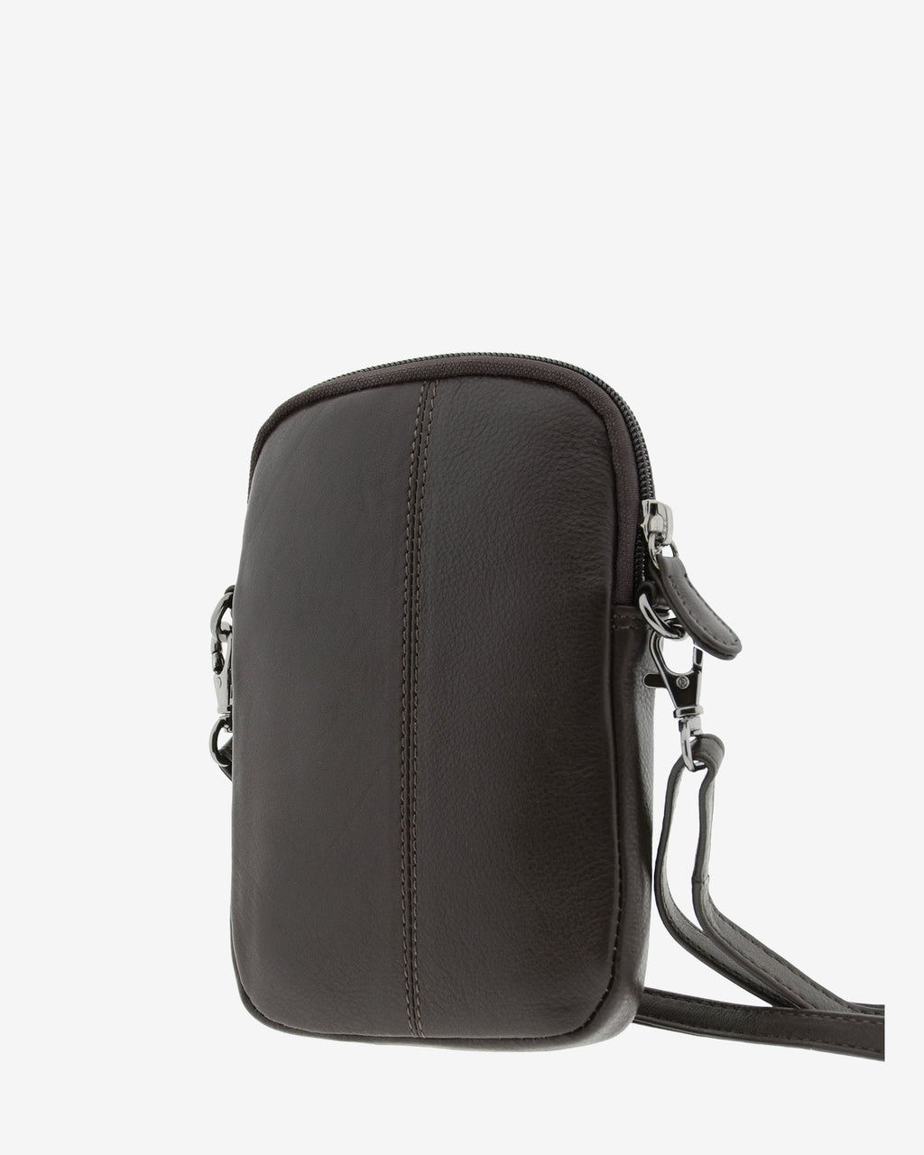 Bolso pequeño porta móvil de piel Napa en color marrón, vista trasera, referencia 8073-2