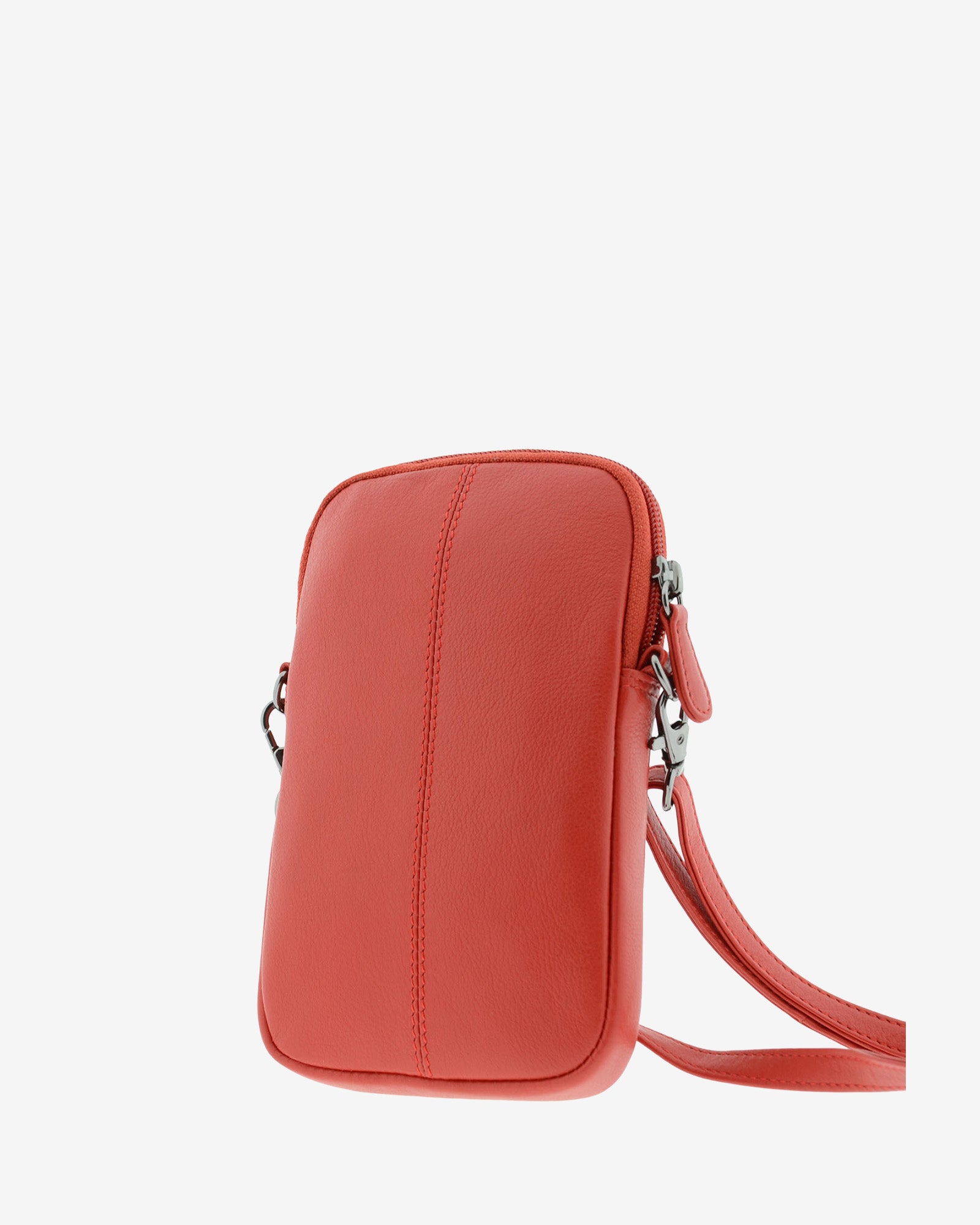 Bolso pequeño porta móvil de piel Napa en color rojo, vista trasera, referencia 8073-3