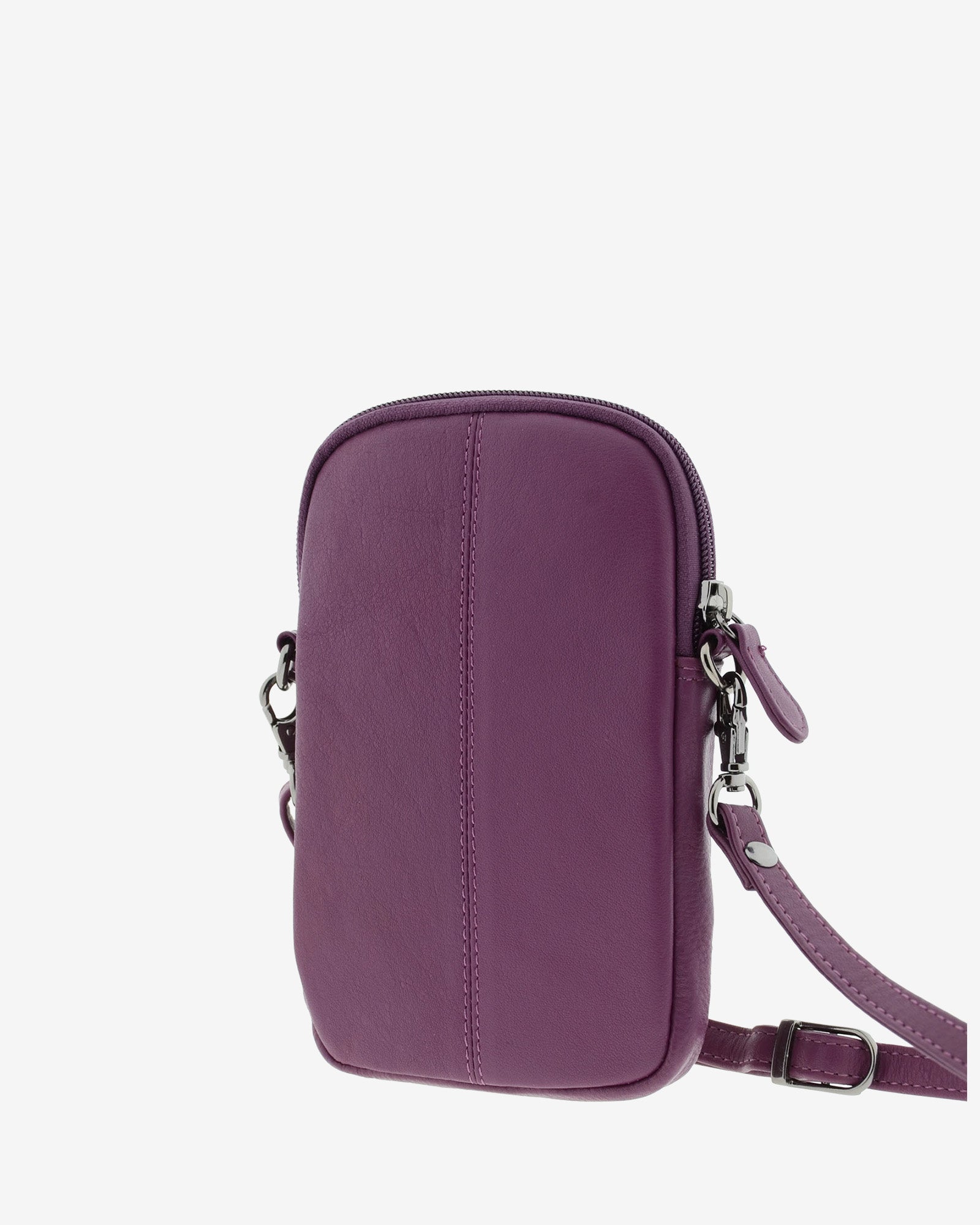 Bolso pequeño porta móvil de piel Napa en color lila, vista trasera, referencia 8073-4