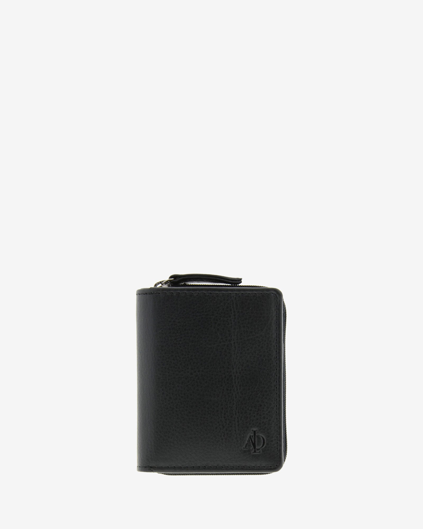 Cartera de piel Napa, pequeña y compacta de color negro, vista frontal plana, referencia 8074-1