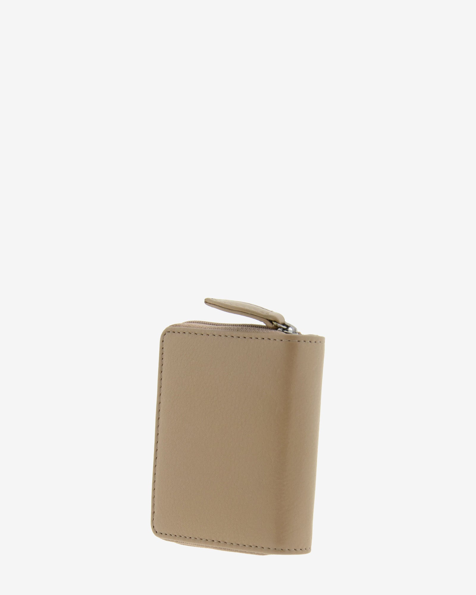 Cartera pequeña compacta de piel Napa de color topo, vista trasera, referencia 8074-12