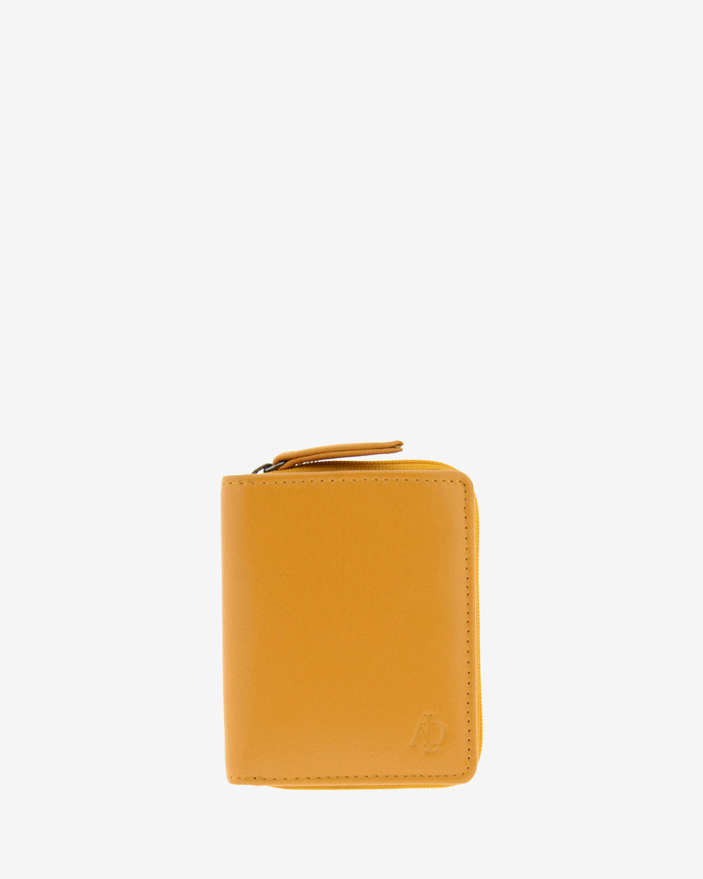 Cartera de piel Napa, pequeña y compacta de color mostaza, vista frontal plana, referencia 8074-15