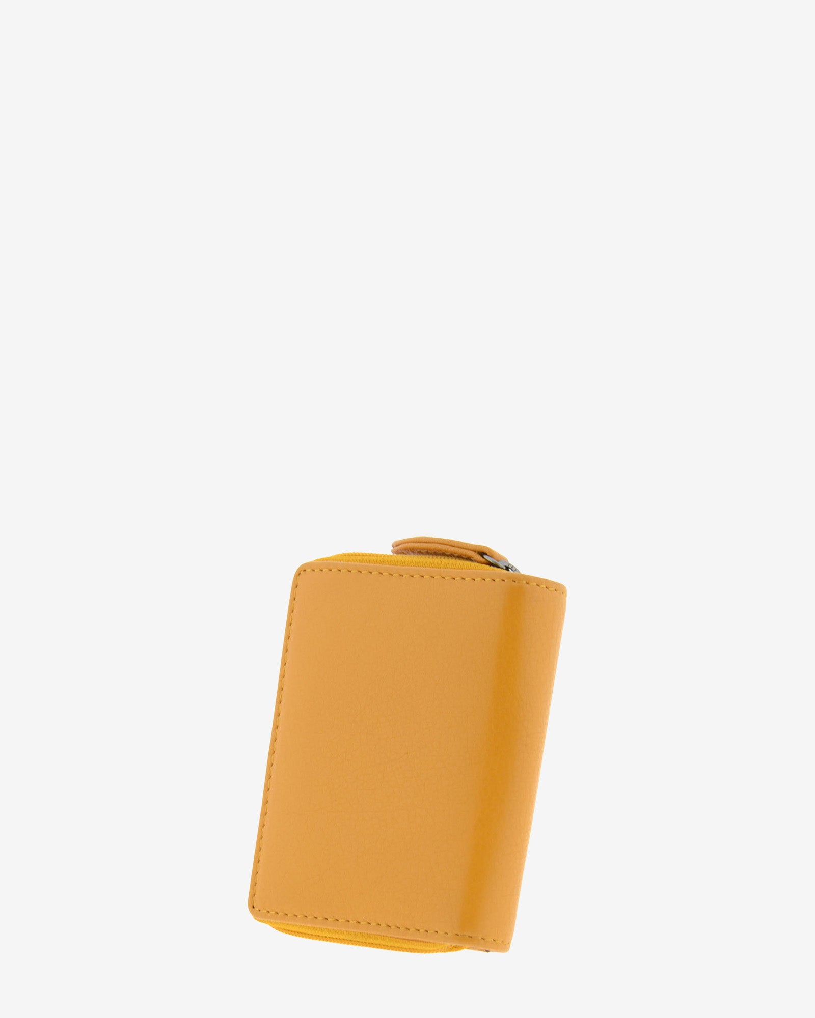 Cartera pequeña compacta de piel Napa de color mostaza, vista trasera, referencia 8074-15