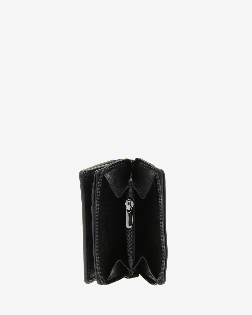 Cartera de piel Napa, pequeña y compacta de color negro, vista interior del portamonedas exterior, referencia 8074-1