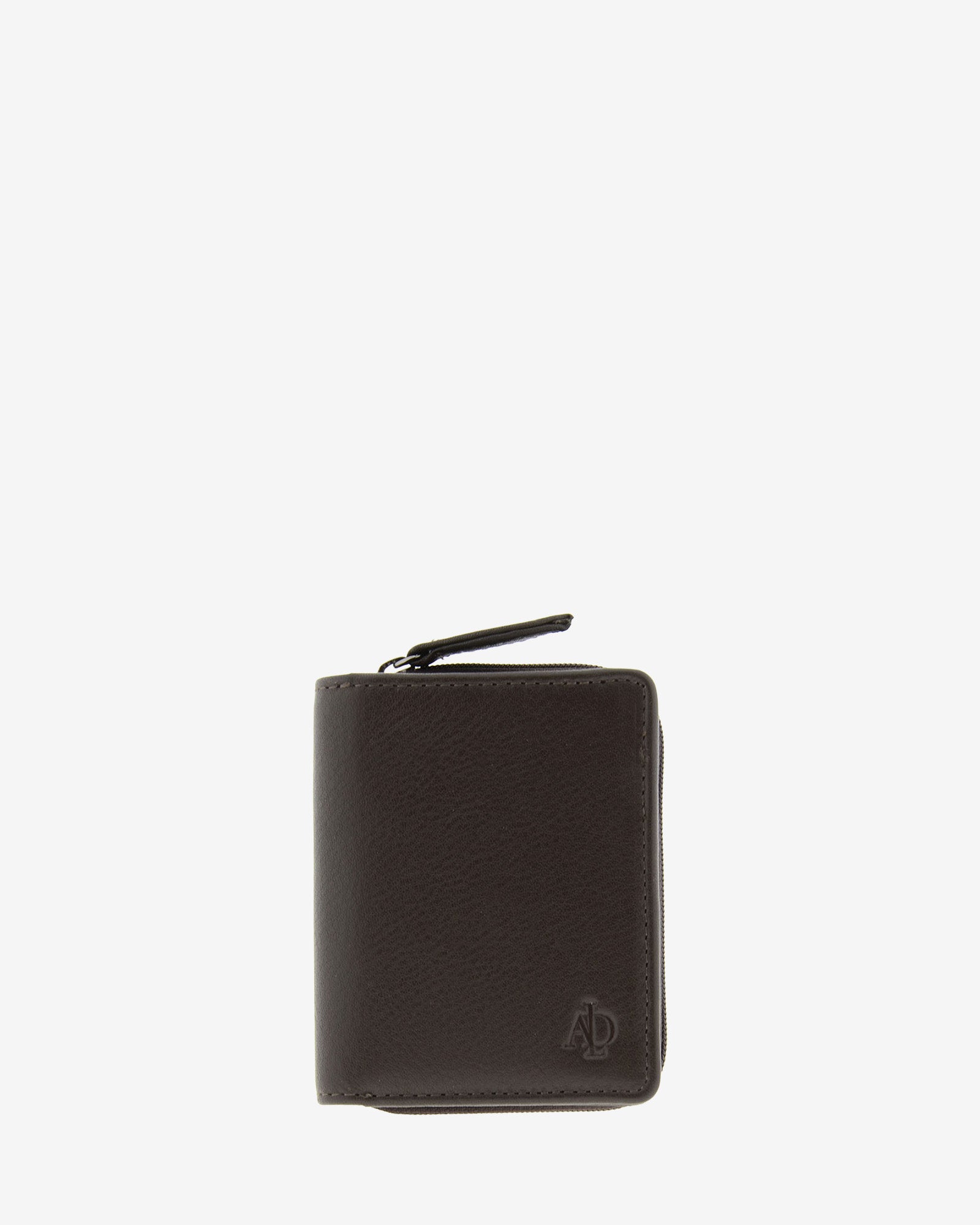 Cartera de piel Napa, pequeña y compacta de color marrón vista frontal plana, referencia 8074-2