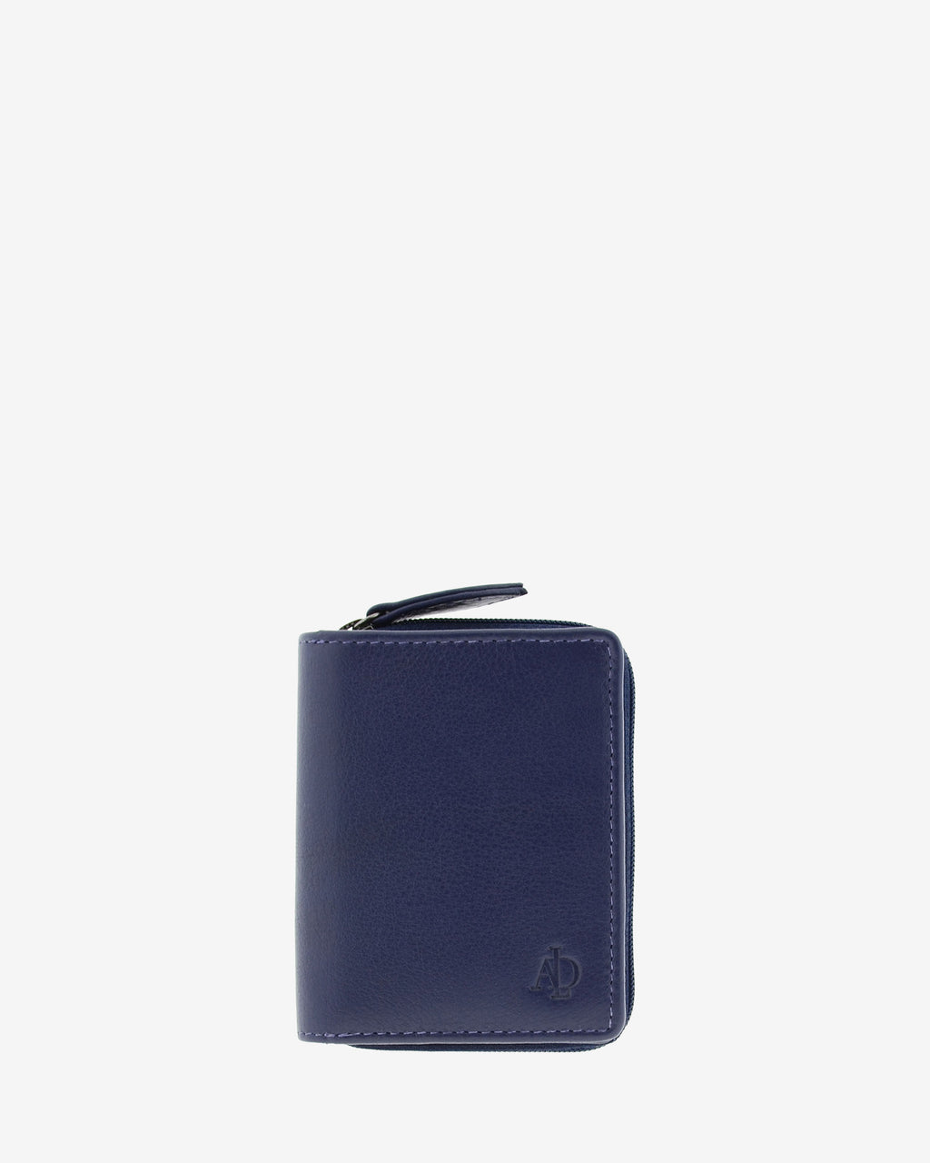 Cartera de piel Napa, pequeña y compacta de color azul marino, vista frontal plana, referencia 8074-20