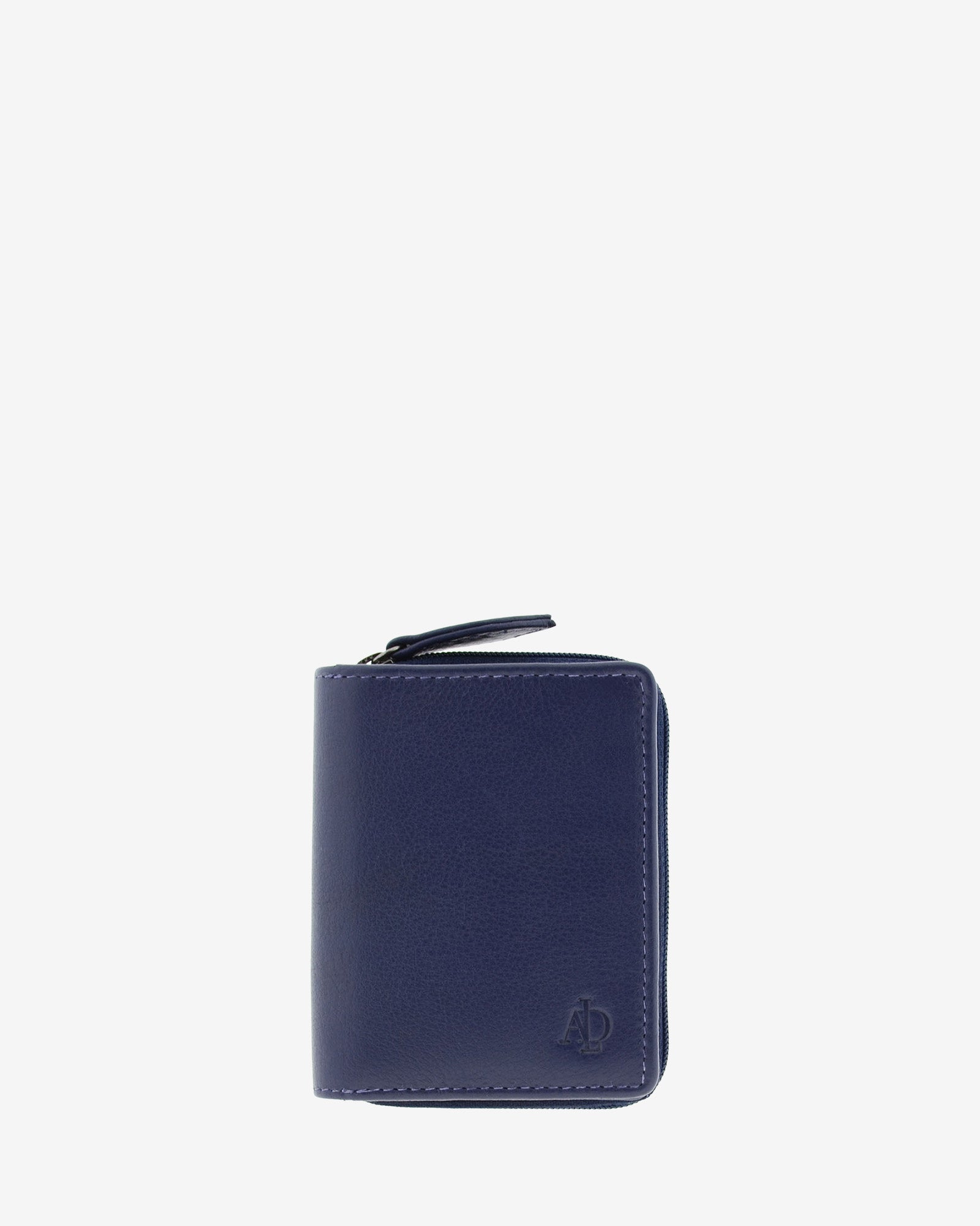 Cartera de piel Napa, pequeña y compacta de color azul marino, vista frontal plana, referencia 8074-20