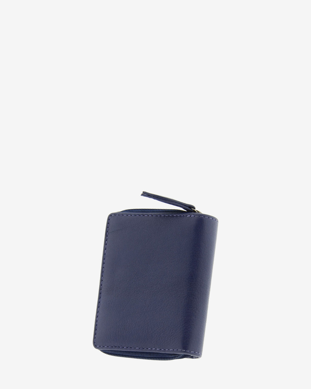 Cartera pequeña compacta de piel Napa de color azul marino, vista trasera, referencia 8074-20