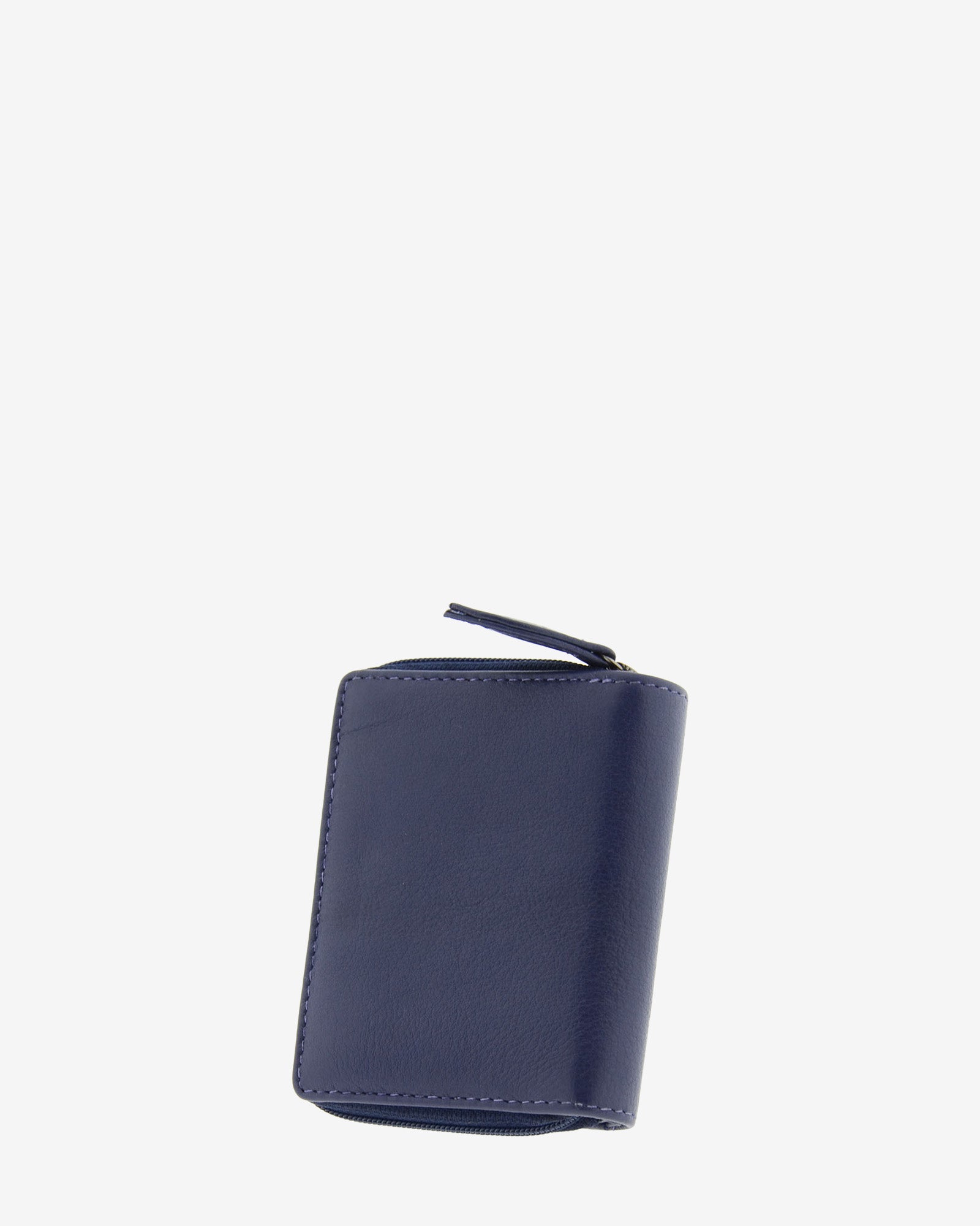 Cartera pequeña compacta de piel Napa de color azul marino, vista trasera, referencia 8074-20